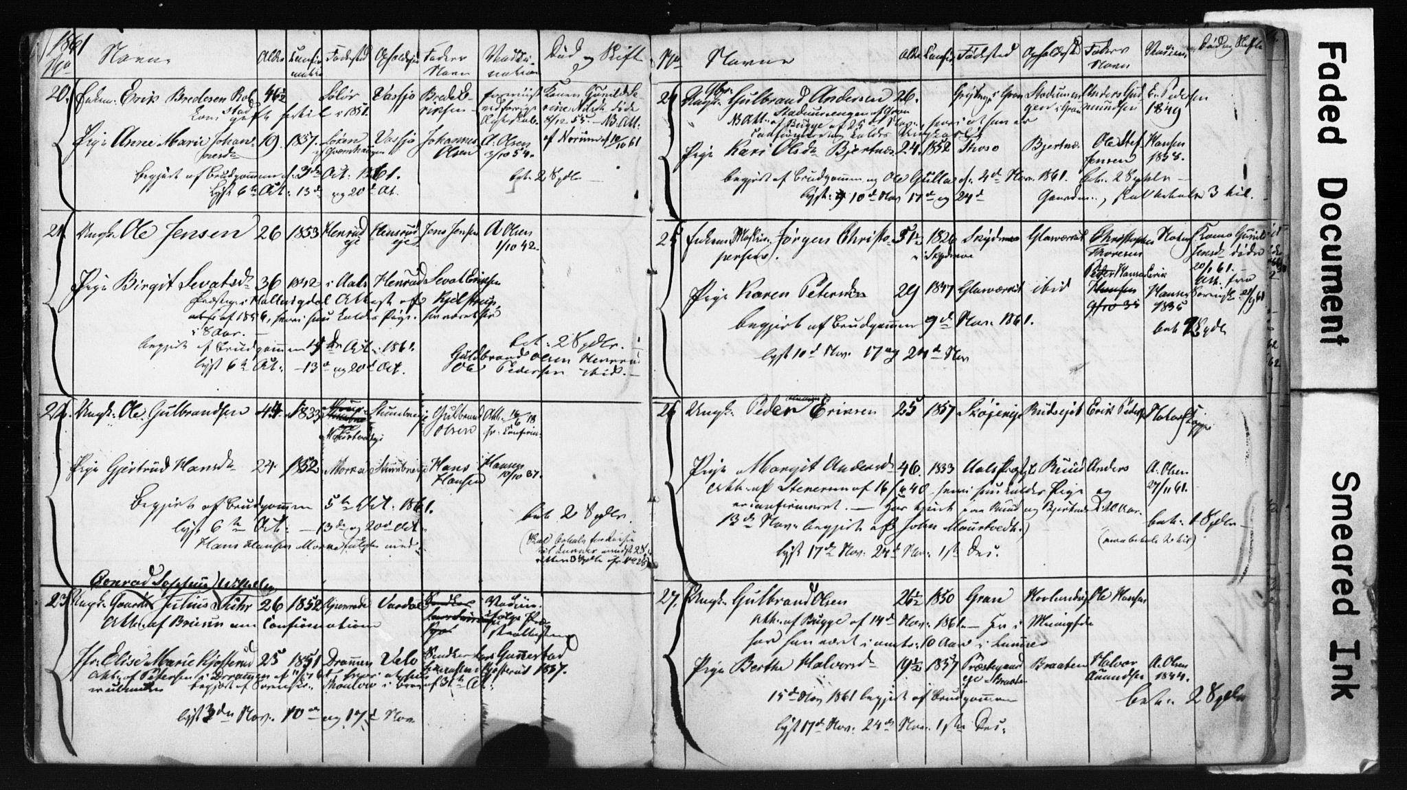 Jevnaker prestekontor, AV/SAH-PREST-116/I/Ie: Lysningsprotokoll nr. 1, 1861-1867