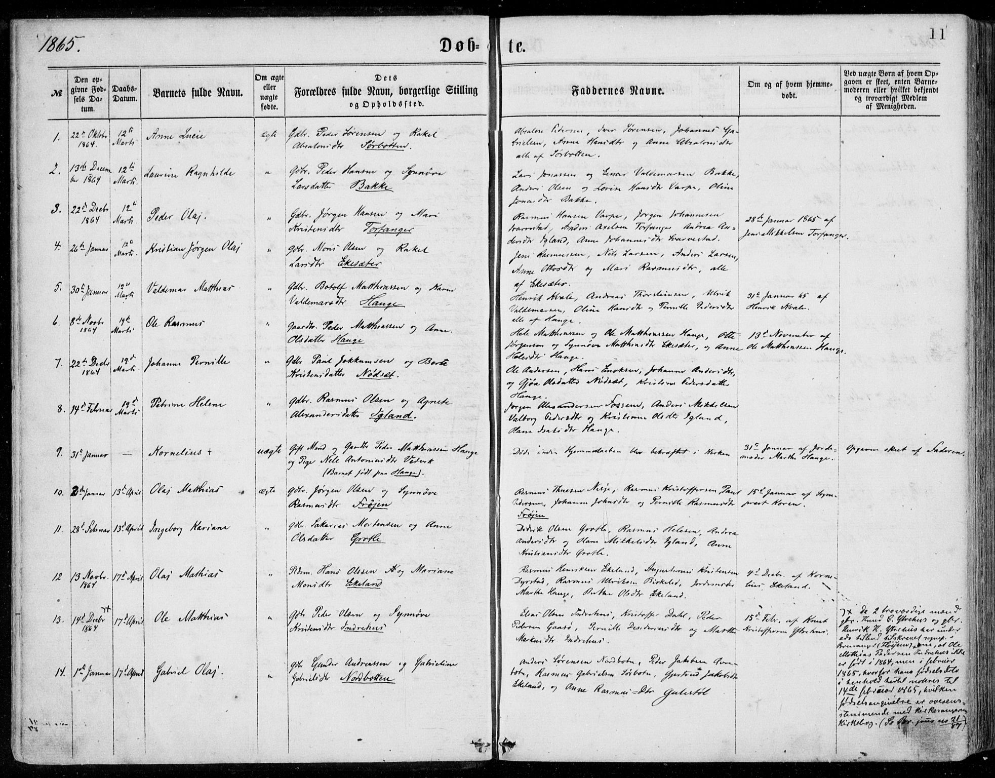 Bremanger sokneprestembete, AV/SAB-A-82201/H/Haa/Haaa/L0001: Ministerialbok nr. A  1, 1864-1883, s. 11