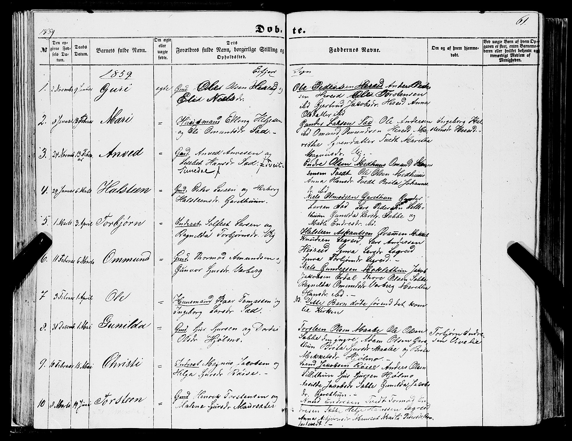 Ulvik sokneprestembete, AV/SAB-A-78801/H/Haa: Ministerialbok nr. A 13, 1853-1863, s. 61