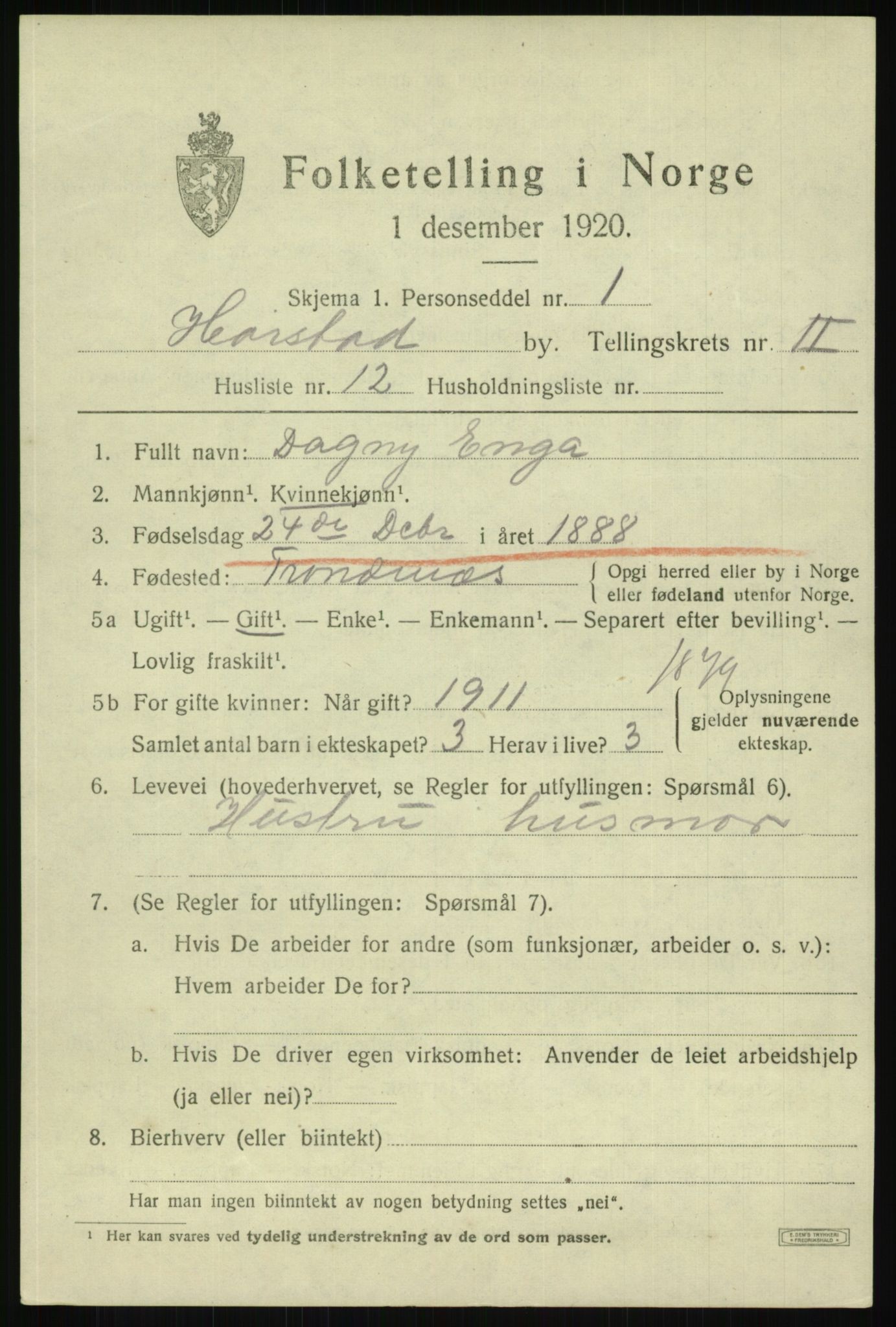 SATØ, Folketelling 1920 for 1901 Harstad ladested, 1920, s. 3246