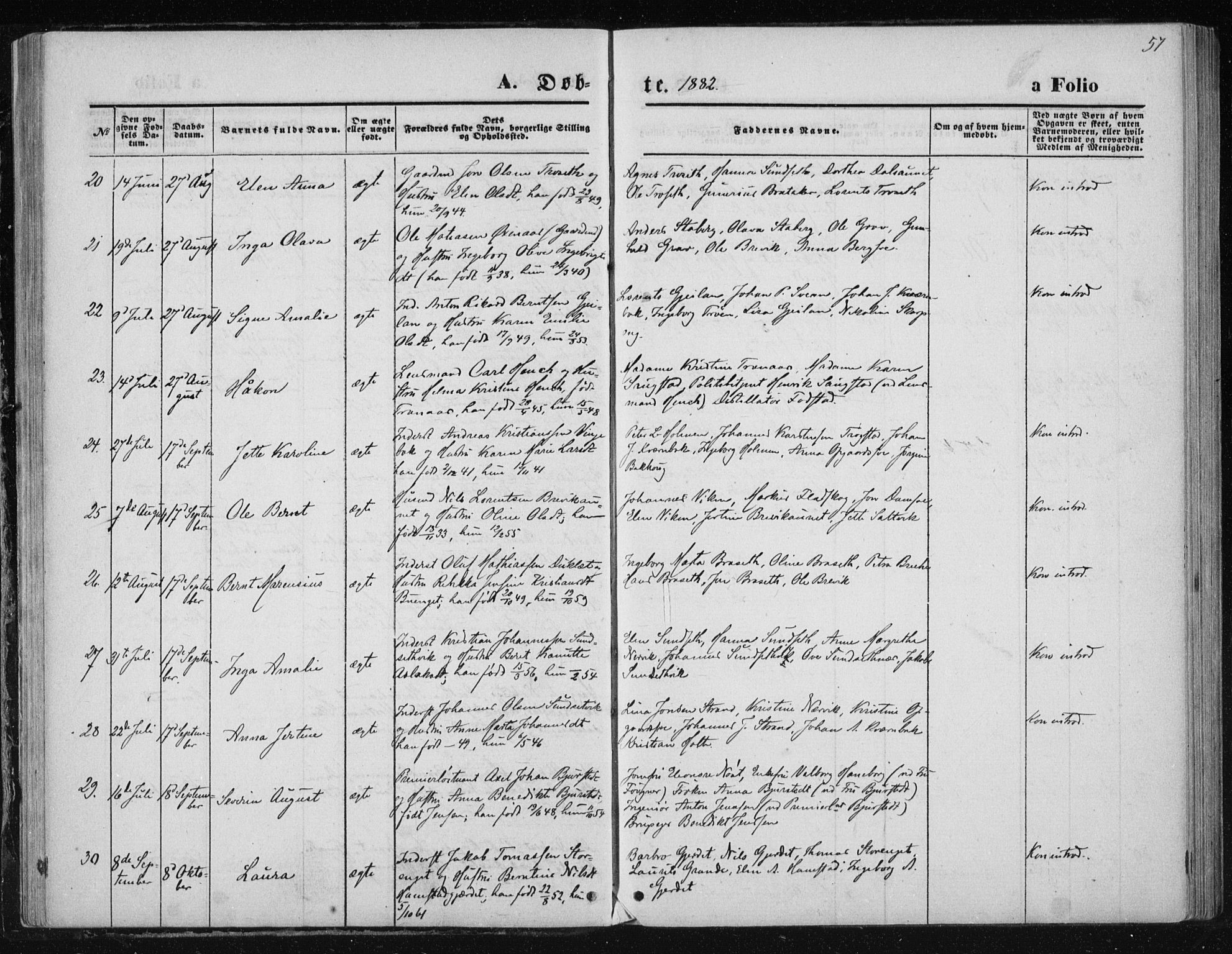 Ministerialprotokoller, klokkerbøker og fødselsregistre - Nord-Trøndelag, SAT/A-1458/733/L0324: Ministerialbok nr. 733A03, 1870-1883, s. 57