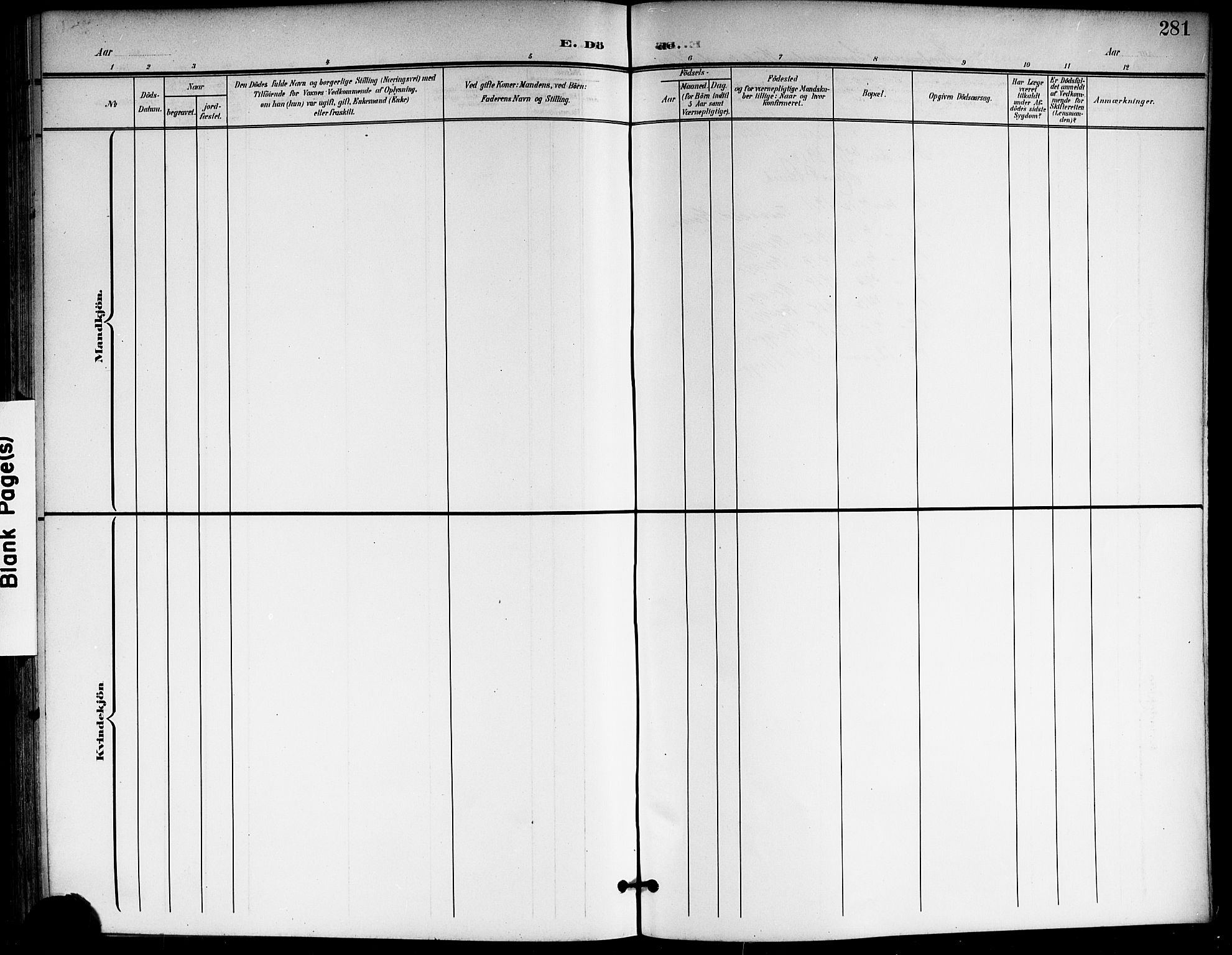 Kongsberg kirkebøker, AV/SAKO-A-22/G/Ga/L0007: Klokkerbok nr. 7, 1901-1915, s. 281