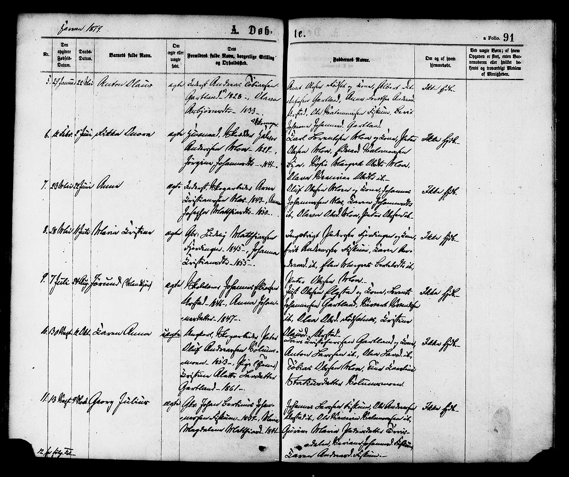 Ministerialprotokoller, klokkerbøker og fødselsregistre - Nord-Trøndelag, SAT/A-1458/758/L0516: Ministerialbok nr. 758A03 /3, 1869-1879, s. 91