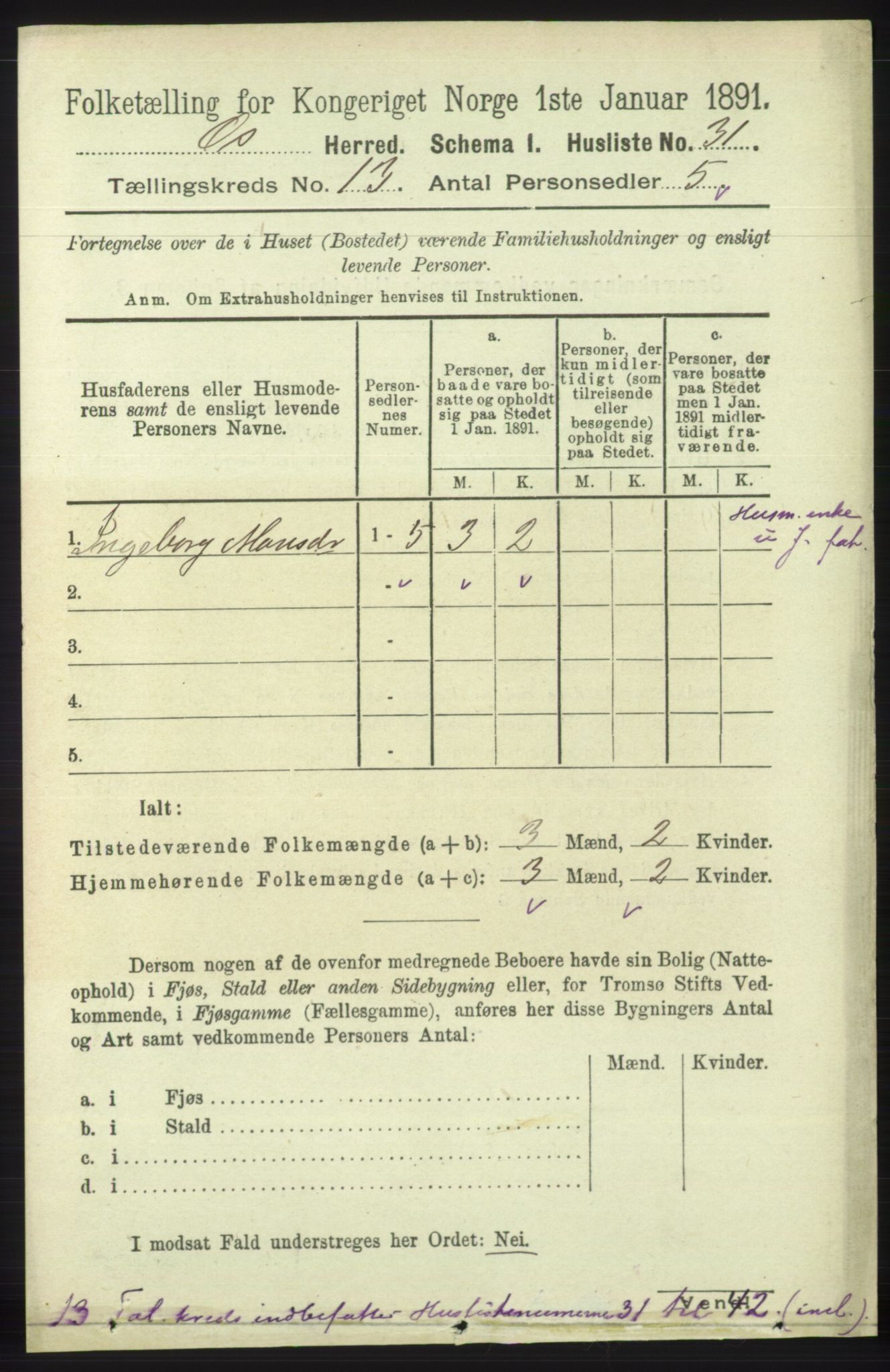 RA, Folketelling 1891 for 1243 Os herred, 1891, s. 2960