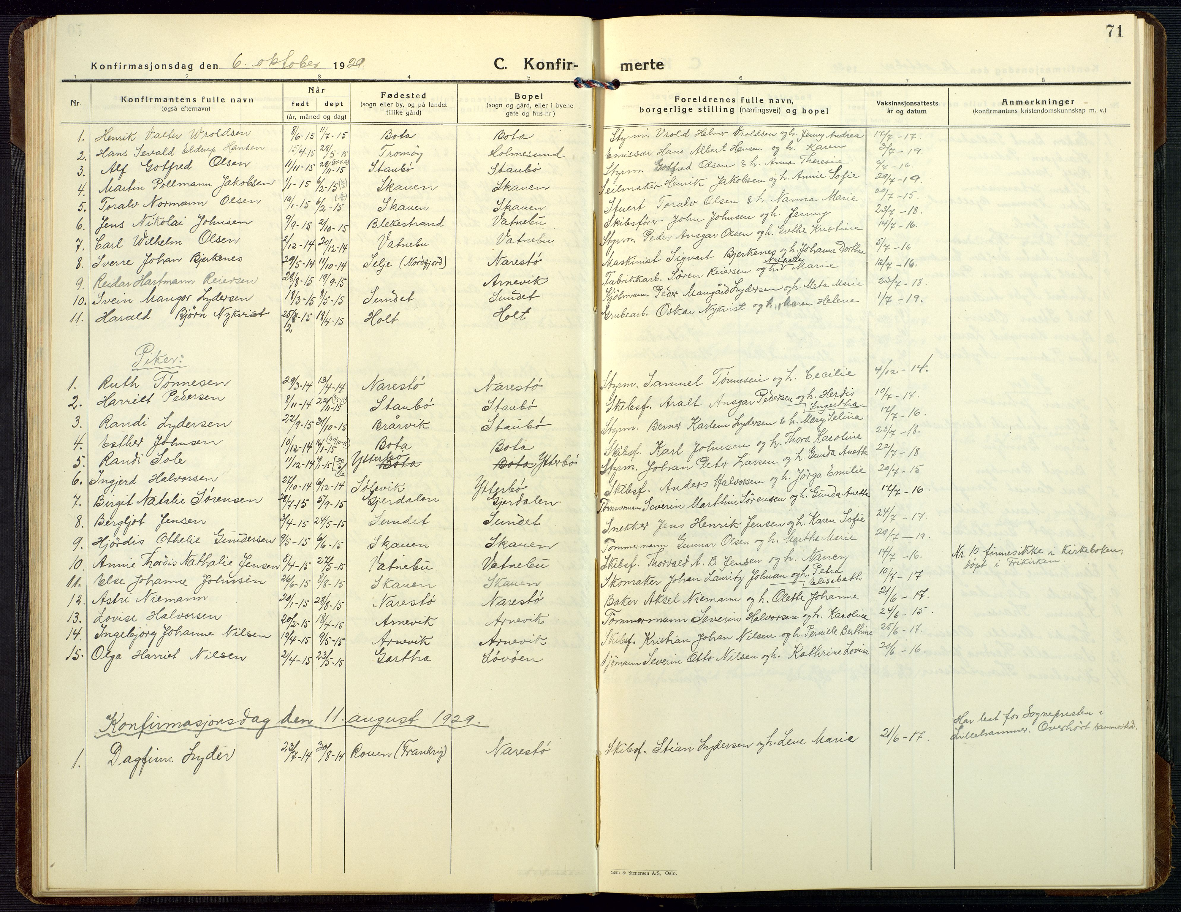 Dypvåg sokneprestkontor, AV/SAK-1111-0007/F/Fb/Fbb/L0006: Klokkerbok nr. B 6, 1925-1954, s. 71