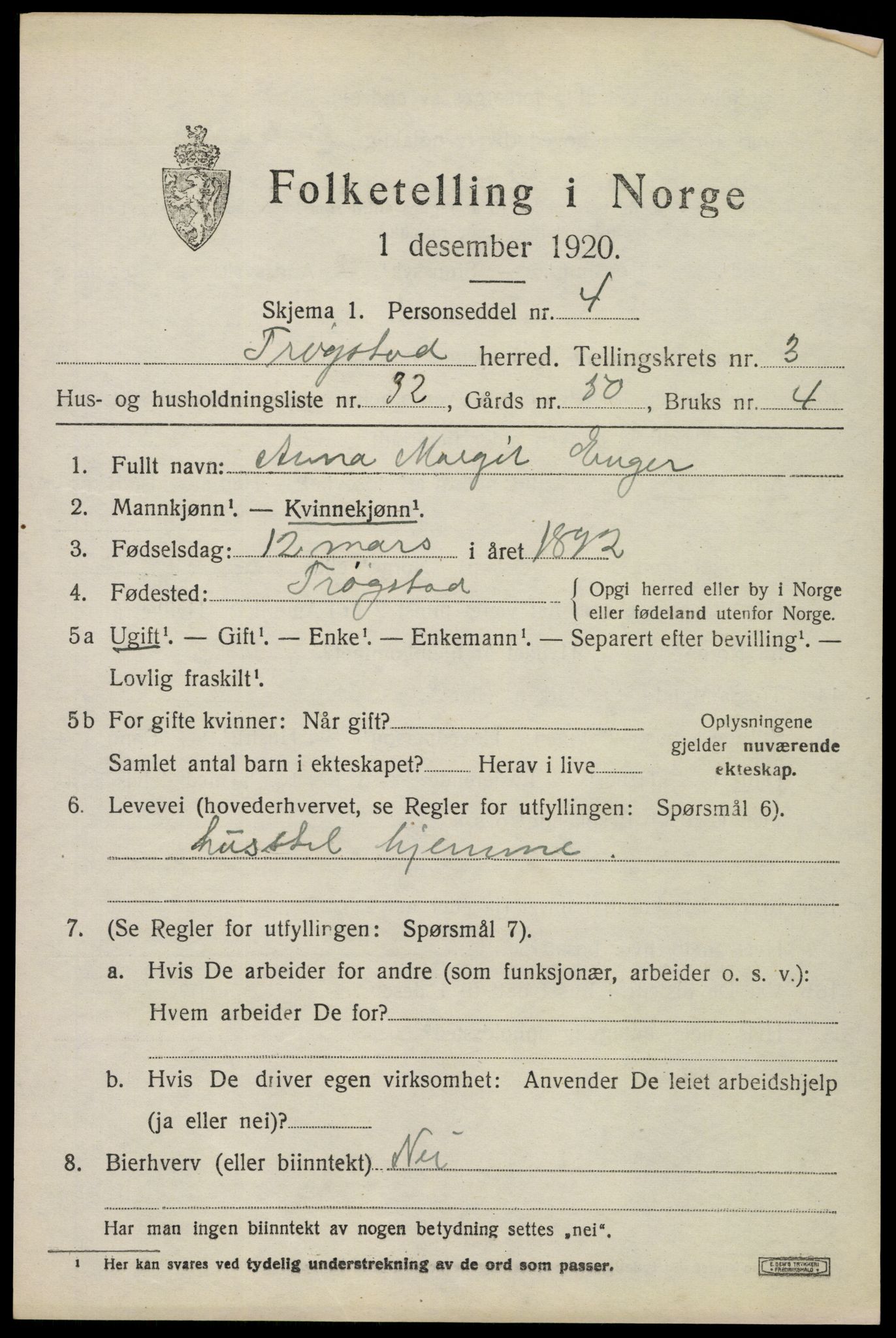 SAO, Folketelling 1920 for 0122 Trøgstad herred, 1920, s. 3724