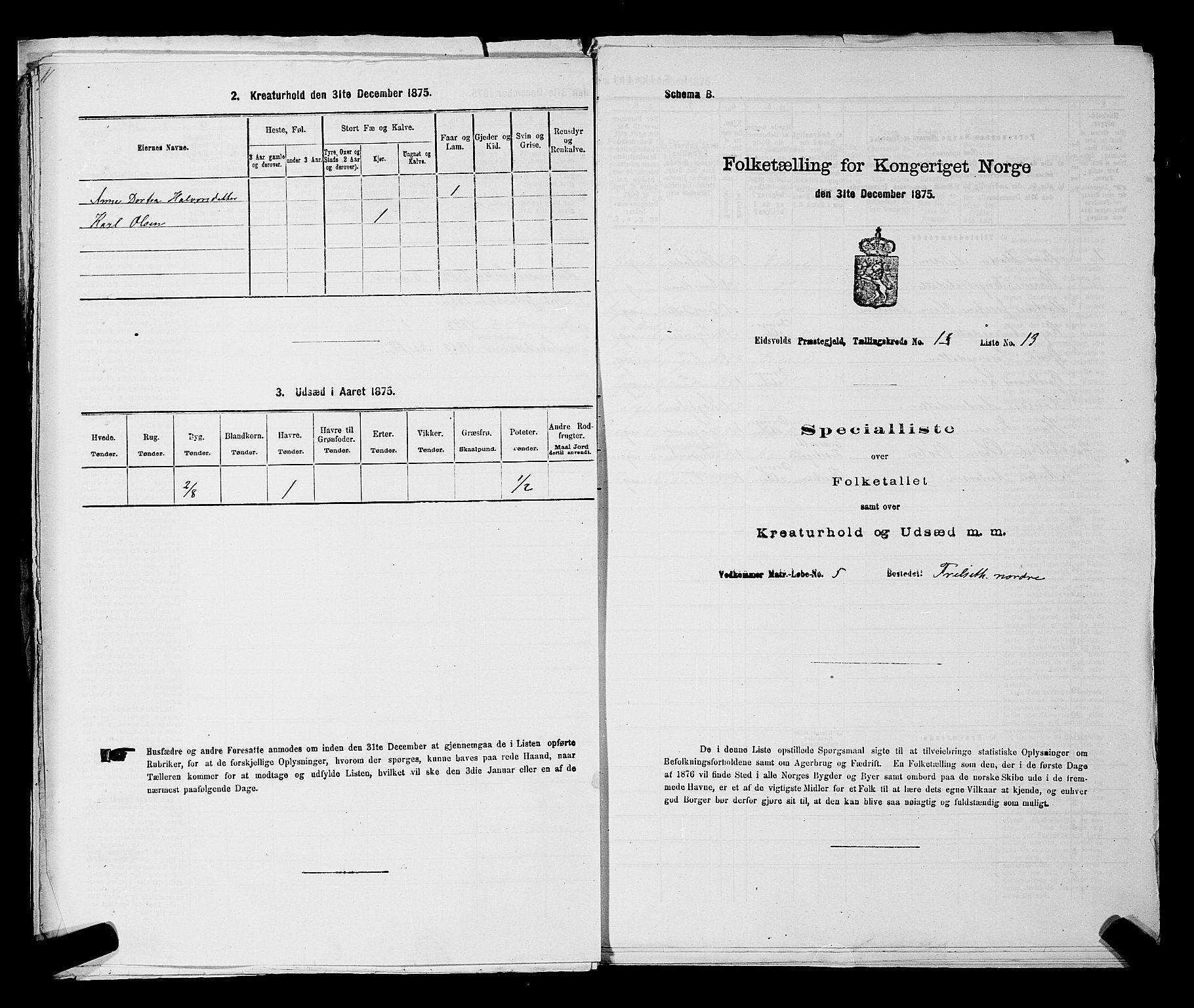 RA, Folketelling 1875 for 0237P Eidsvoll prestegjeld, 1875, s. 92