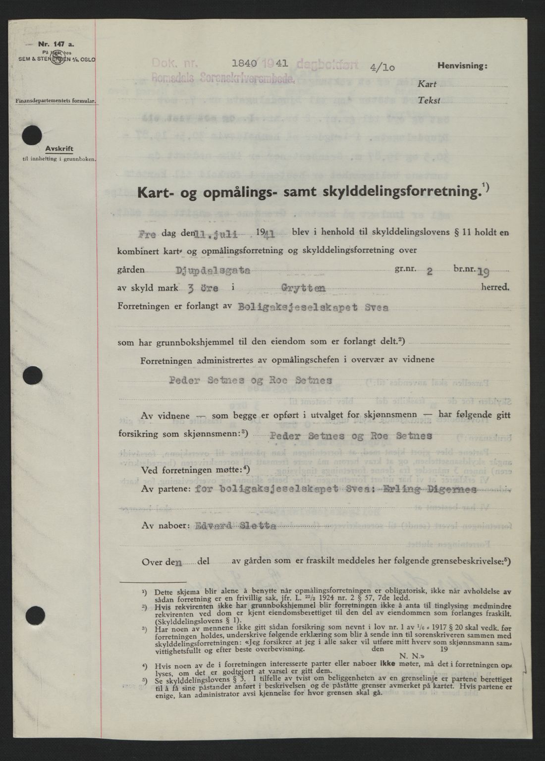 Romsdal sorenskriveri, AV/SAT-A-4149/1/2/2C: Pantebok nr. A11, 1941-1942, Dagboknr: 1840/1941