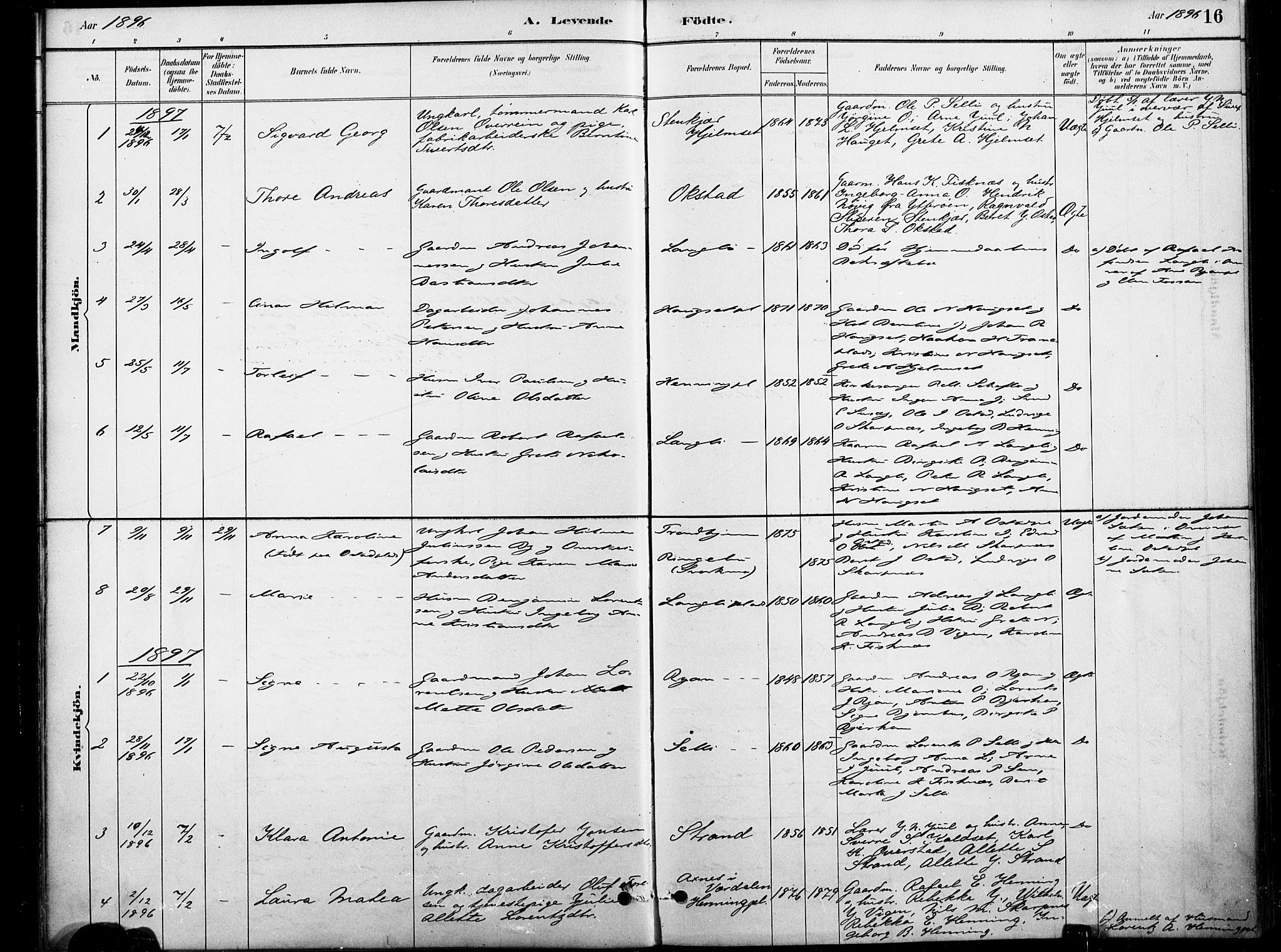 Ministerialprotokoller, klokkerbøker og fødselsregistre - Nord-Trøndelag, SAT/A-1458/738/L0364: Ministerialbok nr. 738A01, 1884-1902, s. 16