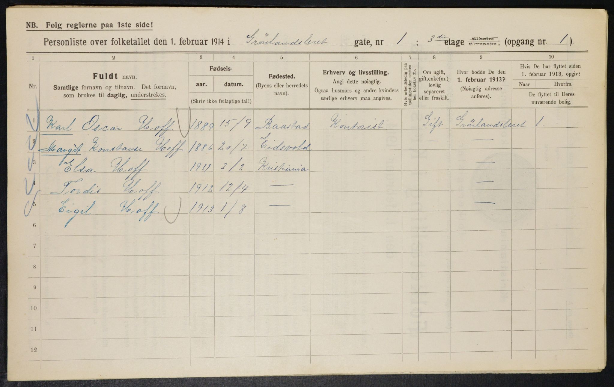 OBA, Kommunal folketelling 1.2.1914 for Kristiania, 1914, s. 31673