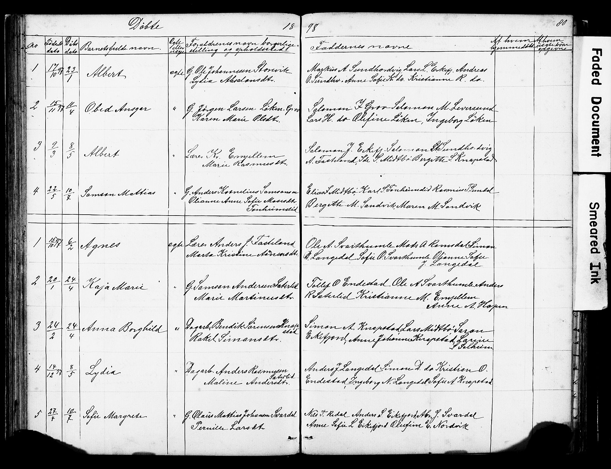 Kinn sokneprestembete, AV/SAB-A-80801/H/Hab/Habe/L0001: Klokkerbok nr. E 1, 1864-1899, s. 80