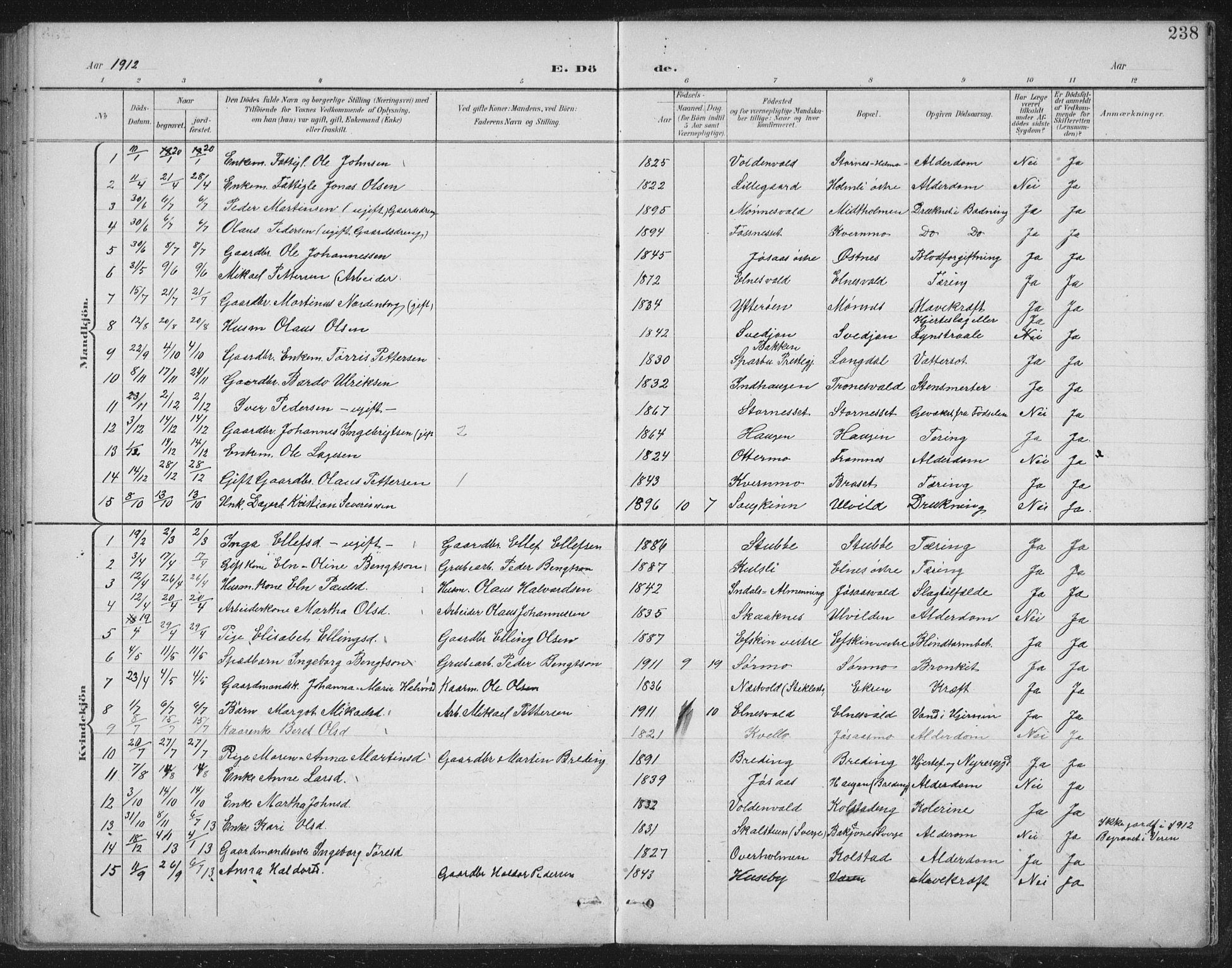 Ministerialprotokoller, klokkerbøker og fødselsregistre - Nord-Trøndelag, SAT/A-1458/724/L0269: Klokkerbok nr. 724C05, 1899-1920, s. 238