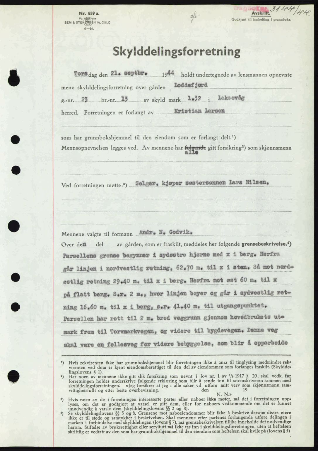 Midhordland sorenskriveri, SAB/A-3001/1/G/Gb/Gbk/L0008: Pantebok nr. A36-41, 1944-1945, Dagboknr: 3144/1944