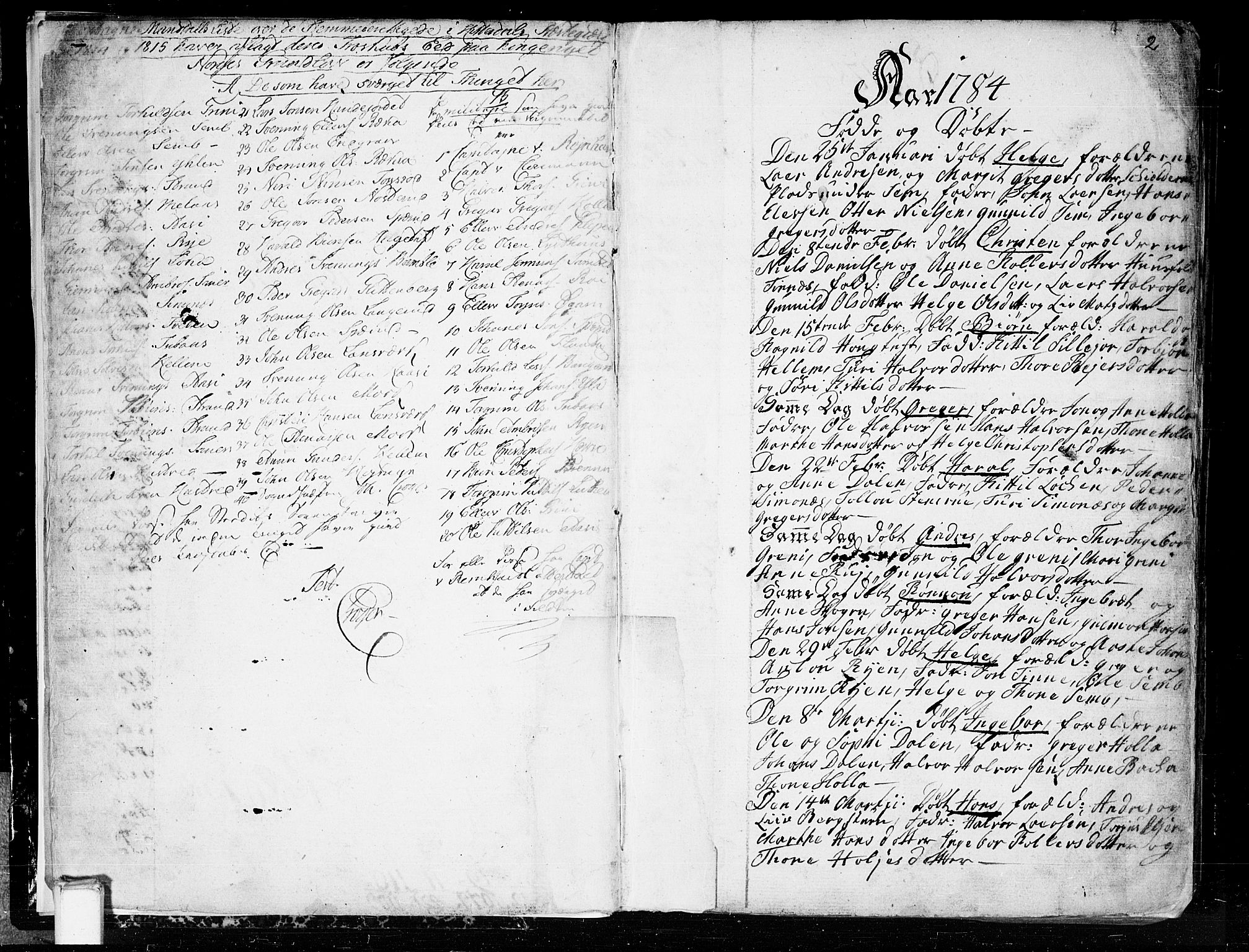 Heddal kirkebøker, AV/SAKO-A-268/F/Fa/L0004: Ministerialbok nr. I 4, 1784-1814, s. 2