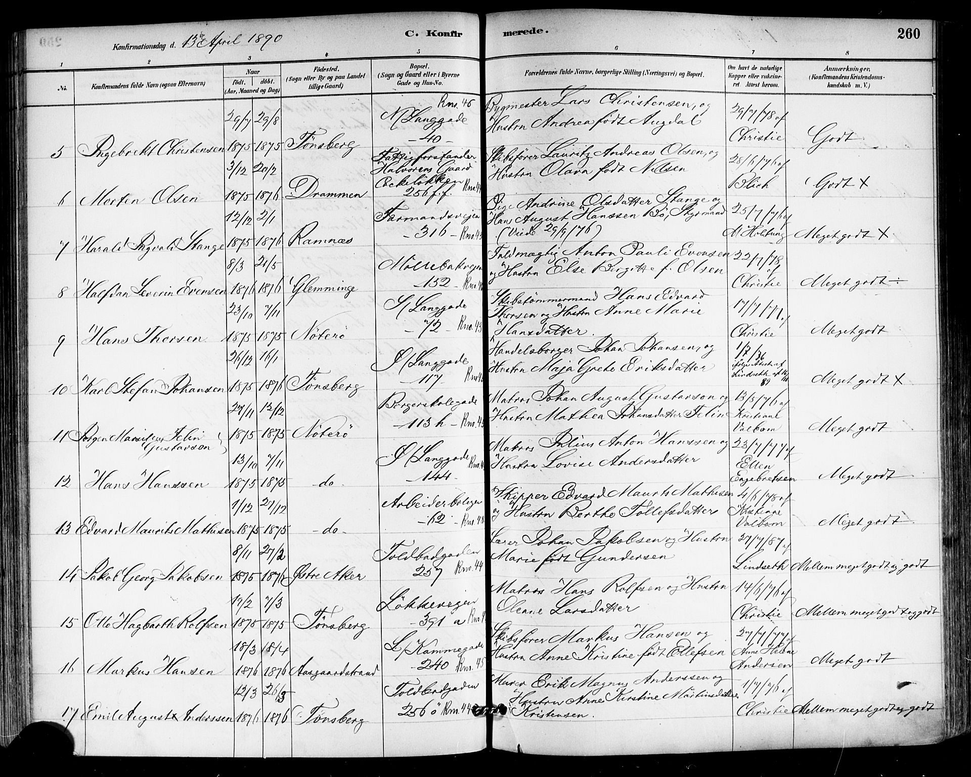 Tønsberg kirkebøker, AV/SAKO-A-330/F/Fa/L0011: Ministerialbok nr. I 11, 1881-1890, s. 260