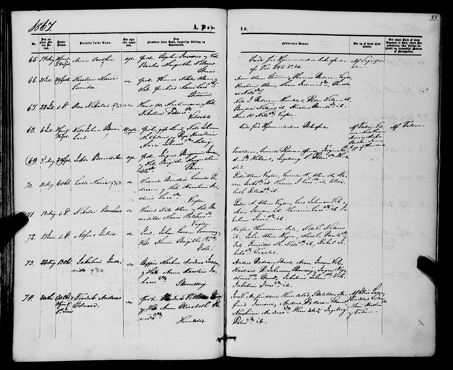 Kvæfjord sokneprestkontor, AV/SATØ-S-1323/G/Ga/Gaa/L0004kirke: Ministerialbok nr. 4, 1857-1877, s. 55