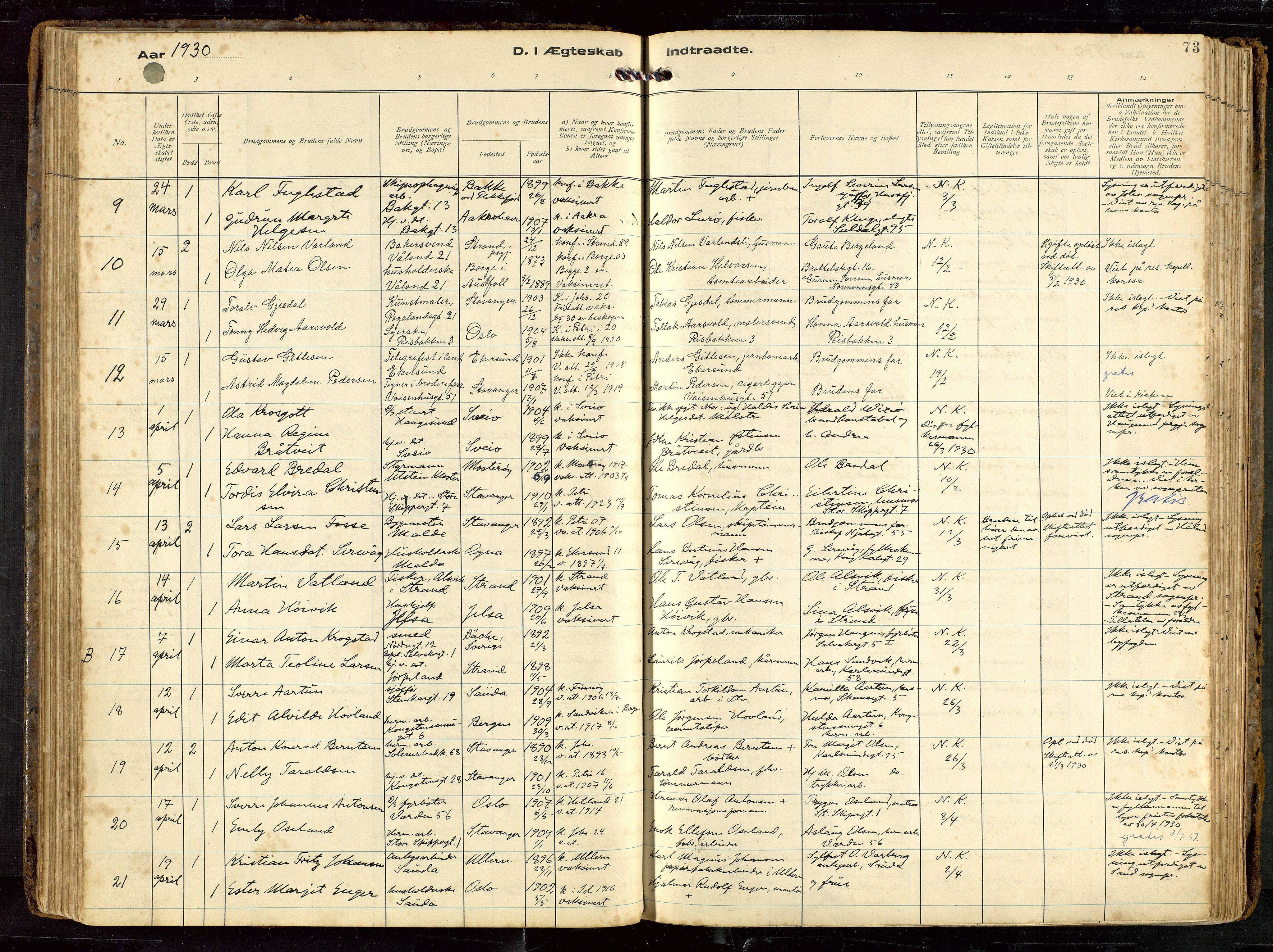 St. Petri sokneprestkontor, AV/SAST-A-101813/002/D/L0002: Ministerialbok nr. A 27, 1921-1942, s. 73