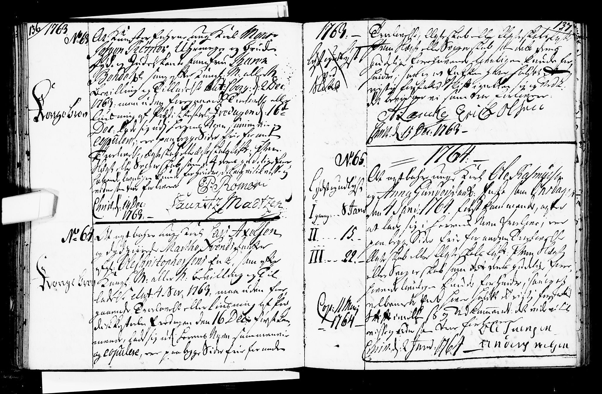Oslo domkirke Kirkebøker, AV/SAO-A-10752/L/La/L0008: Forlovererklæringer nr. 8, 1759-1769, s. 136-137