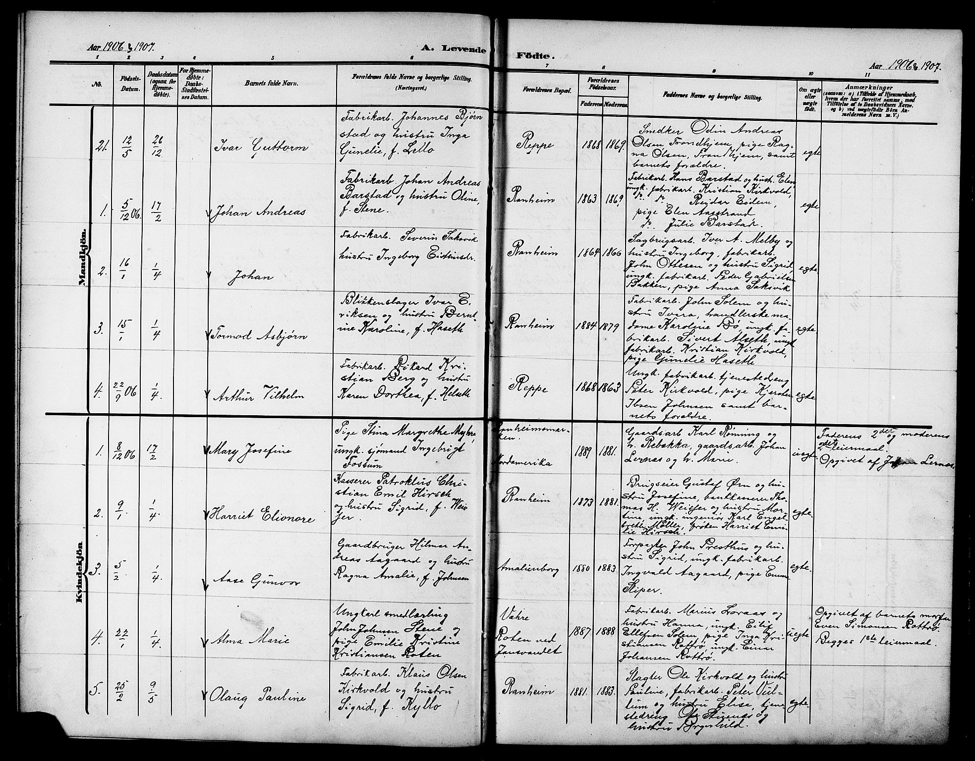 Ministerialprotokoller, klokkerbøker og fødselsregistre - Sør-Trøndelag, AV/SAT-A-1456/615/L0400: Klokkerbok nr. 615C01, 1905-1921