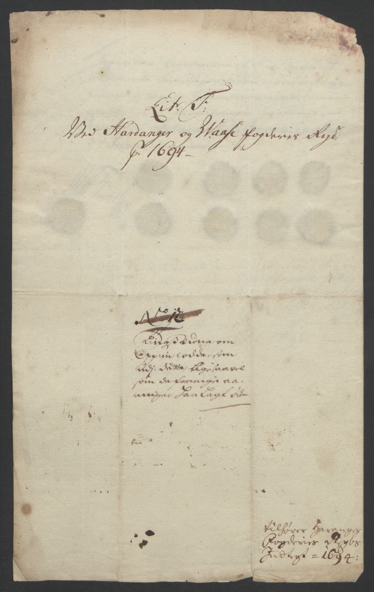 Rentekammeret inntil 1814, Reviderte regnskaper, Fogderegnskap, AV/RA-EA-4092/R48/L2975: Fogderegnskap Sunnhordland og Hardanger, 1694, s. 324