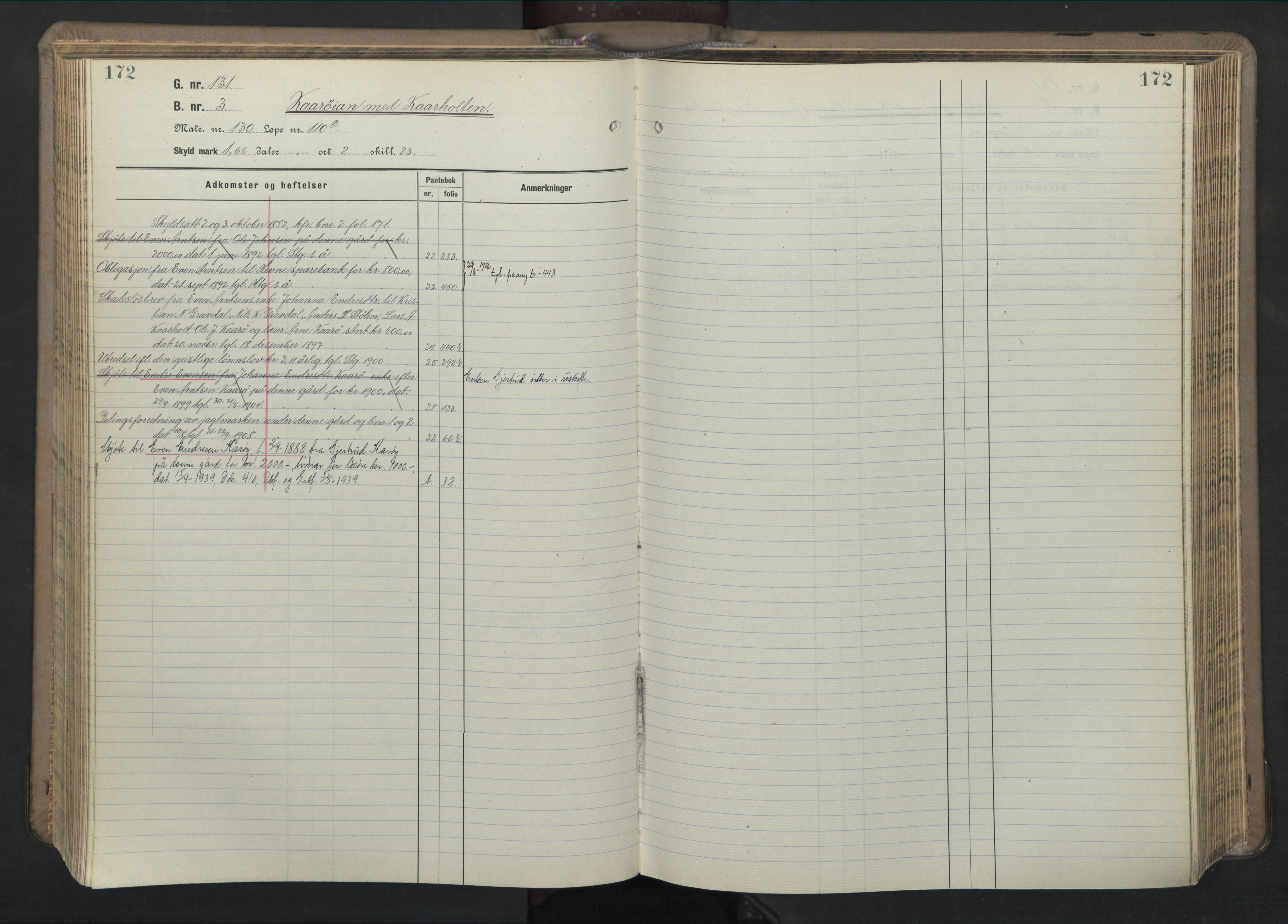 Hitra sorenskriveri, AV/SAT-A-0018/2/2A/L0027: Panteregister nr. 27, s. 172