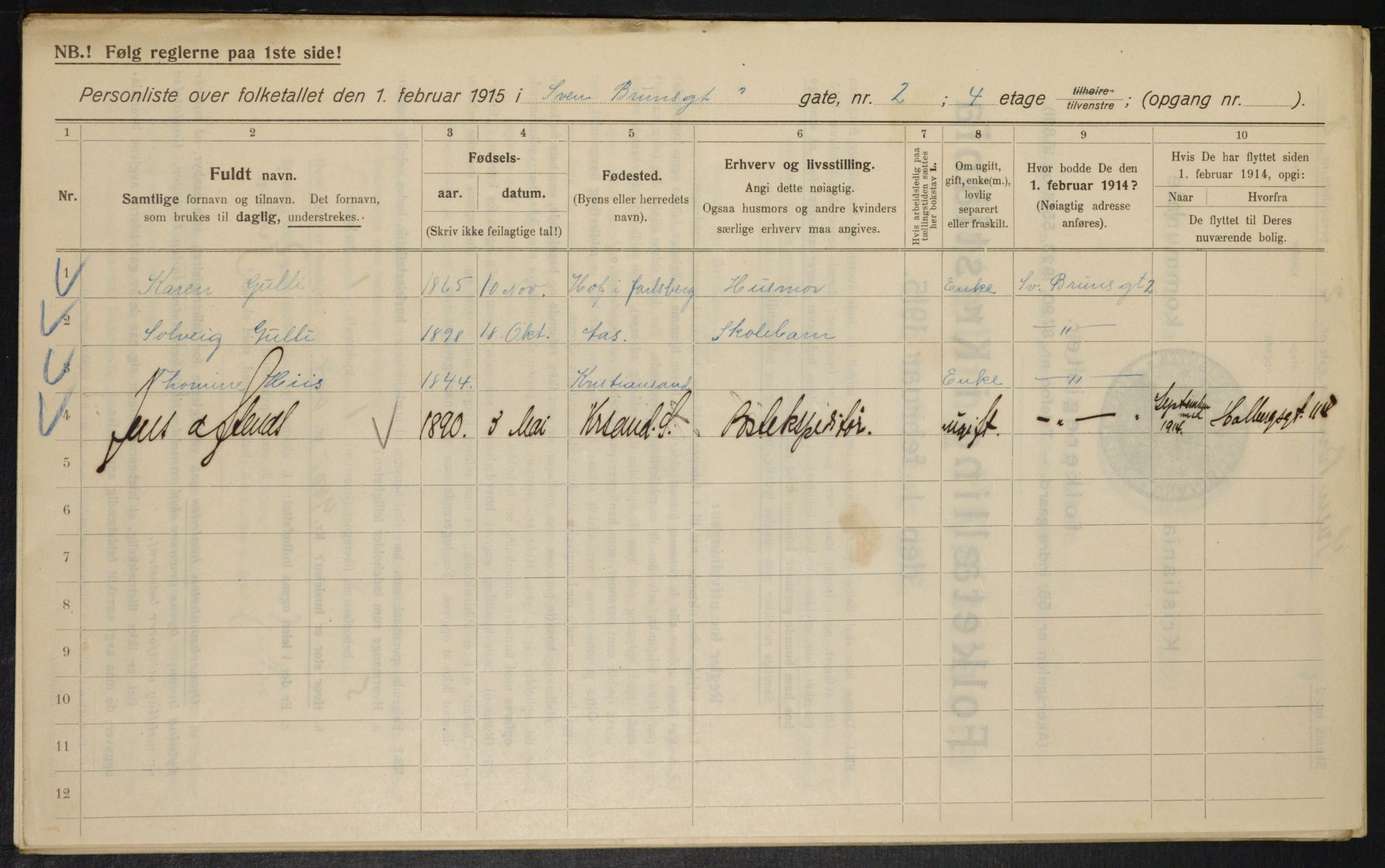 OBA, Kommunal folketelling 1.2.1915 for Kristiania, 1915, s. 105033