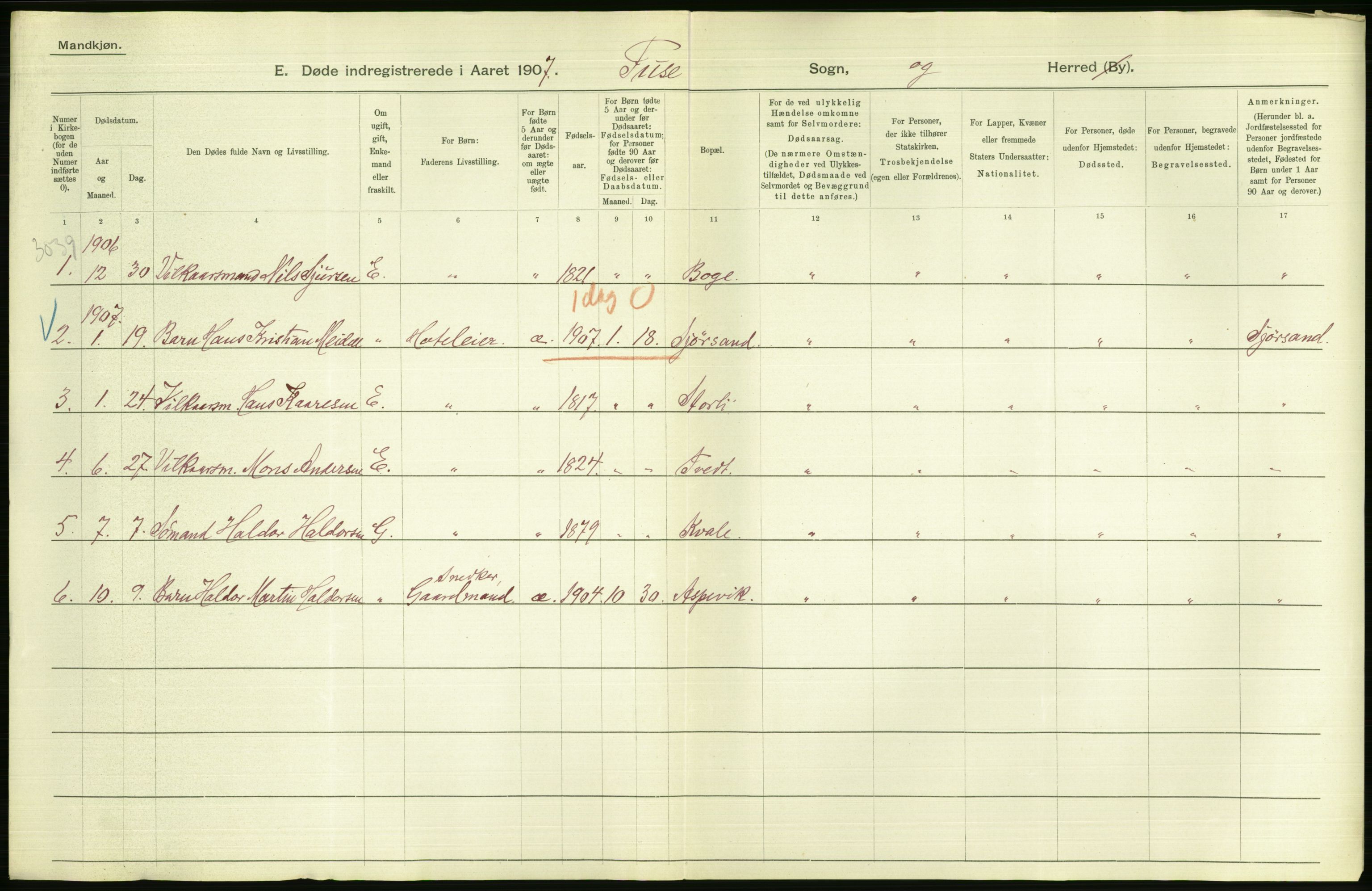 Statistisk sentralbyrå, Sosiodemografiske emner, Befolkning, RA/S-2228/D/Df/Dfa/Dfae/L0028: S. Bergenhus amt: Gifte, dødfødte. Bygder., 1907, s. 2