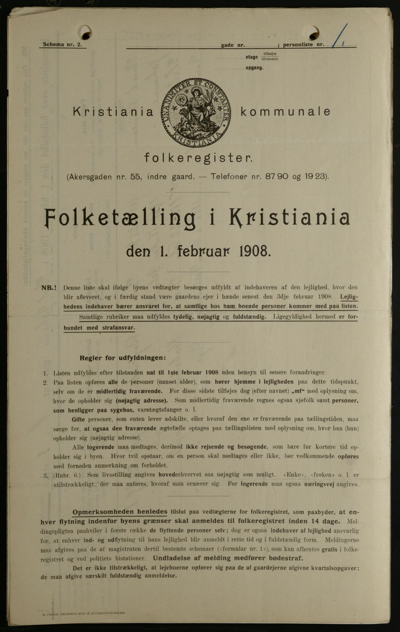 OBA, Kommunal folketelling 1.2.1908 for Kristiania kjøpstad, 1908, s. 43541