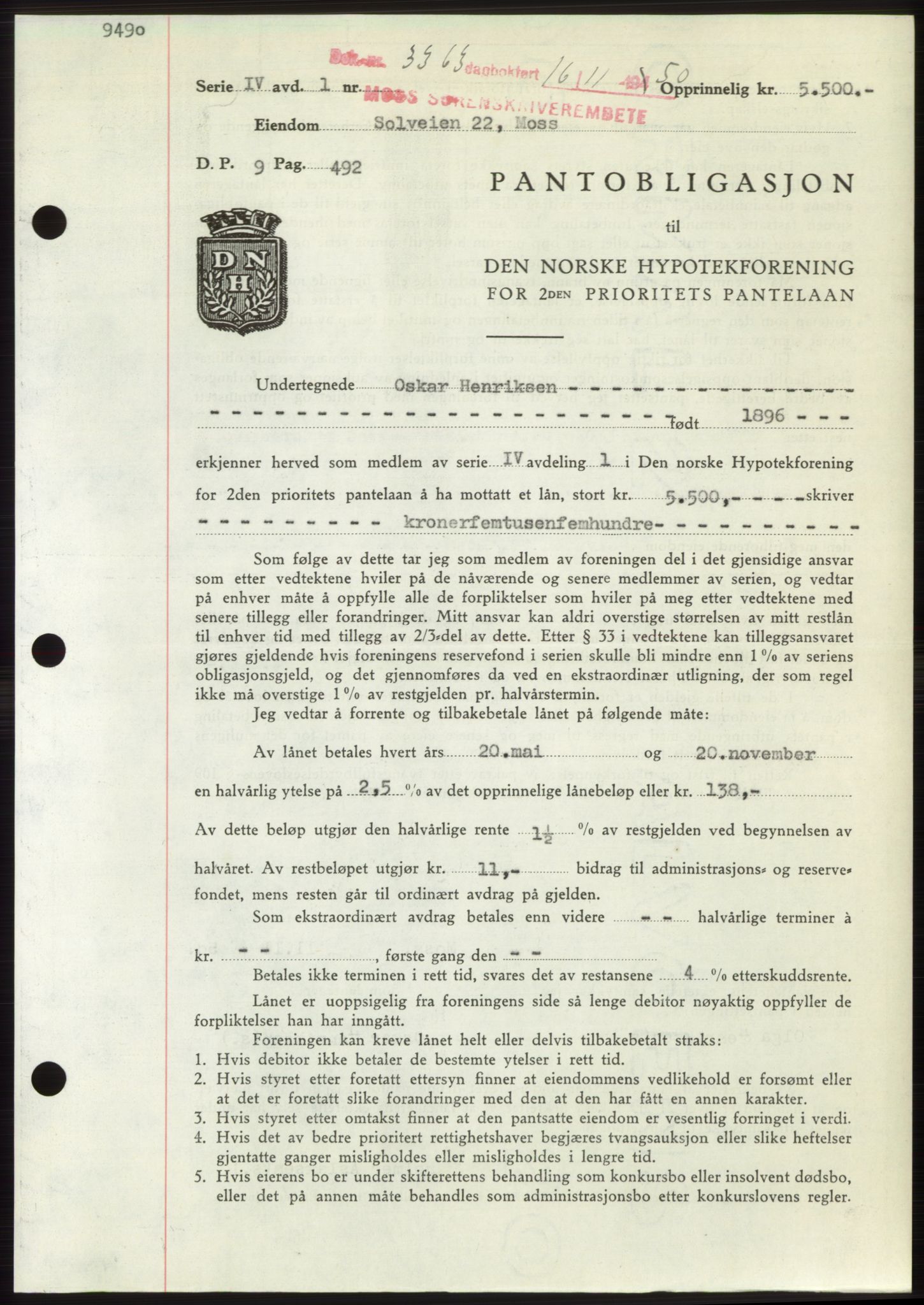 Moss sorenskriveri, SAO/A-10168: Pantebok nr. B25, 1950-1950, Dagboknr: 3363/1950