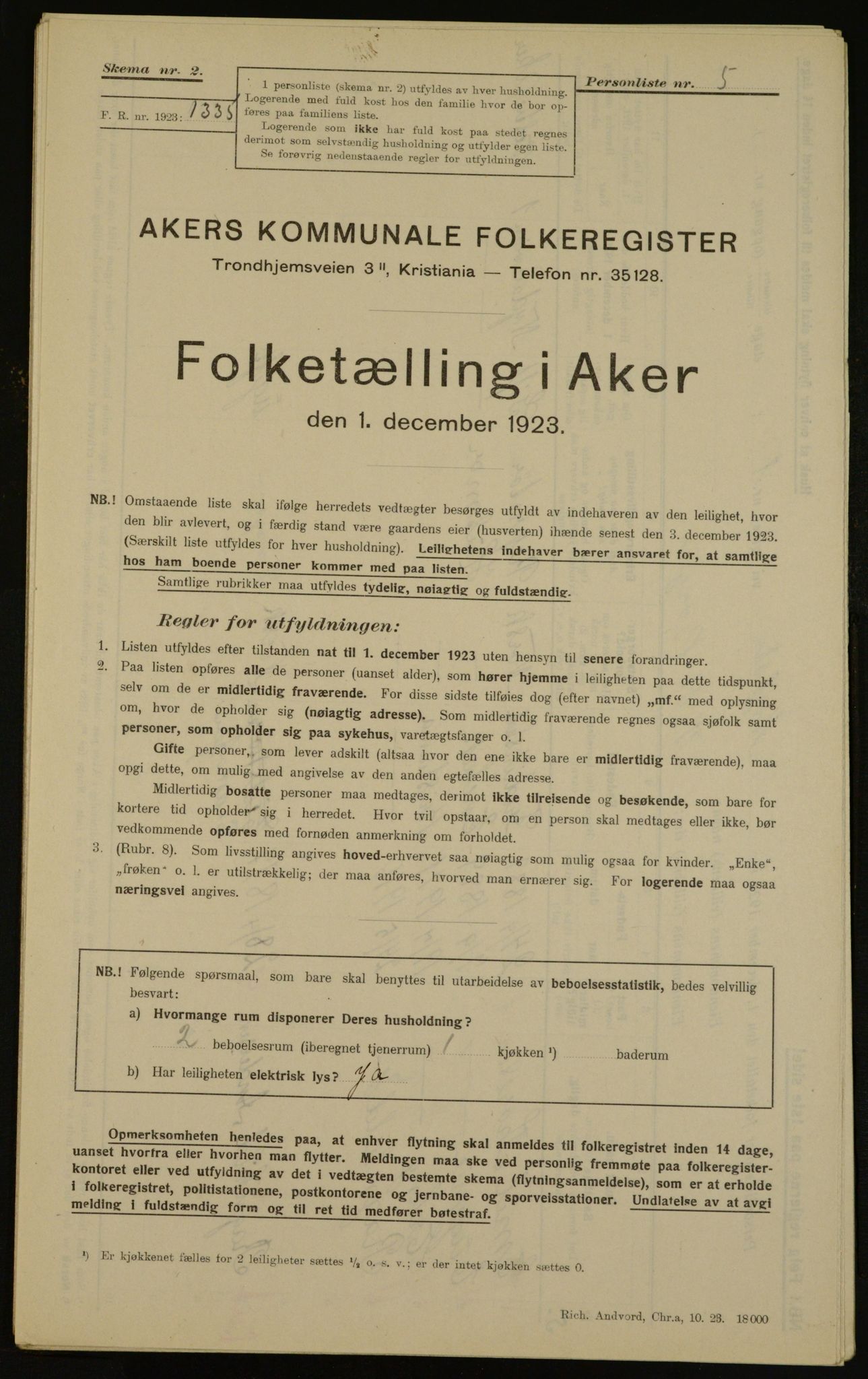 , Kommunal folketelling 1.12.1923 for Aker, 1923, s. 16121