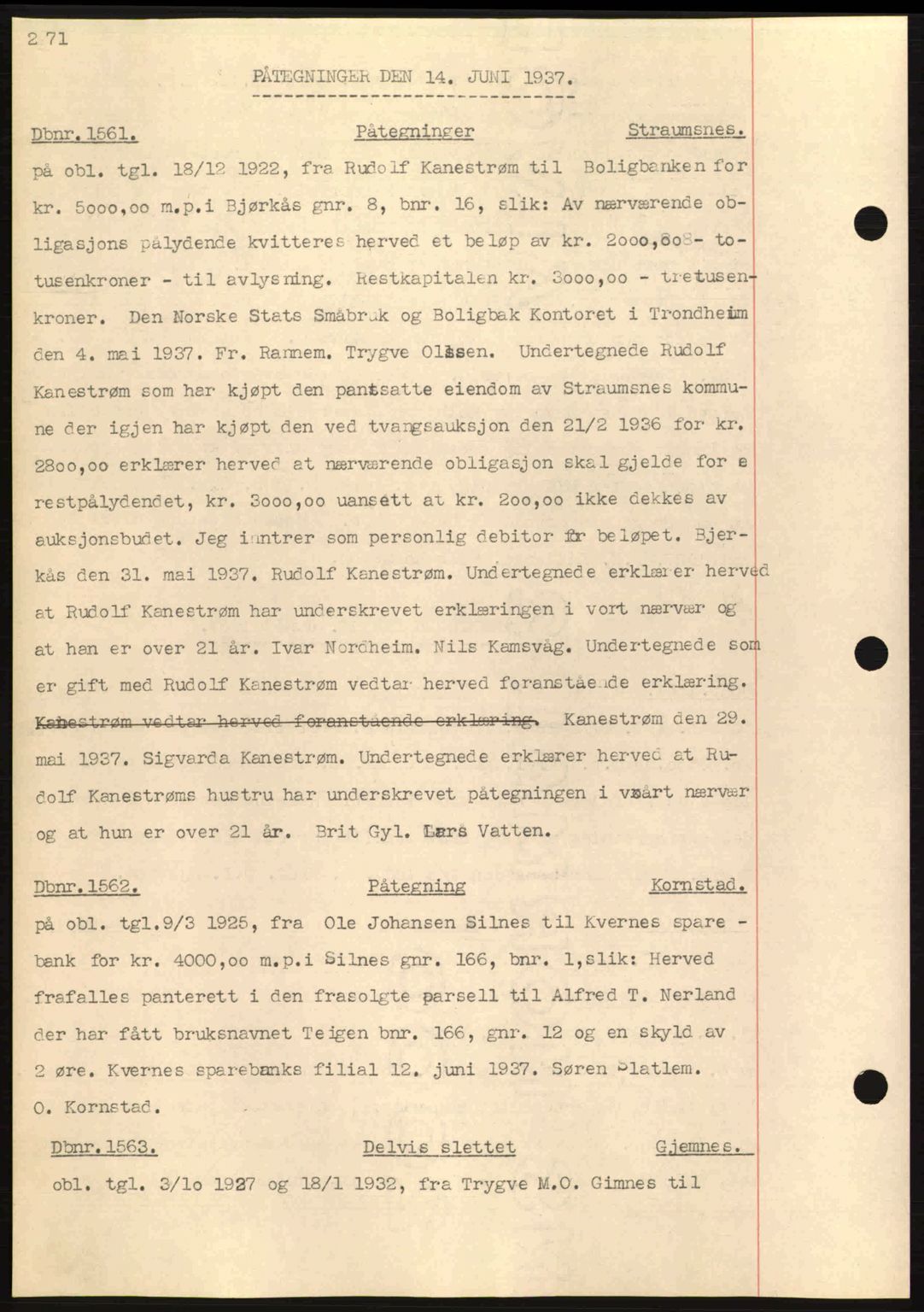 Nordmøre sorenskriveri, SAT/A-4132/1/2/2Ca: Pantebok nr. C80, 1936-1939, Dagboknr: 1561/1937