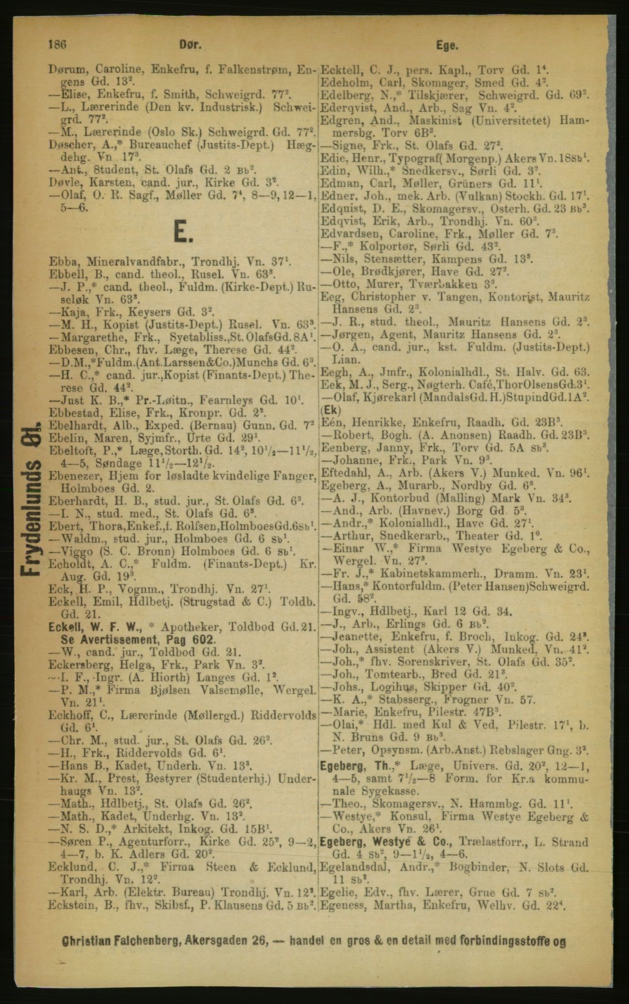 Kristiania/Oslo adressebok, PUBL/-, 1889, s. 186