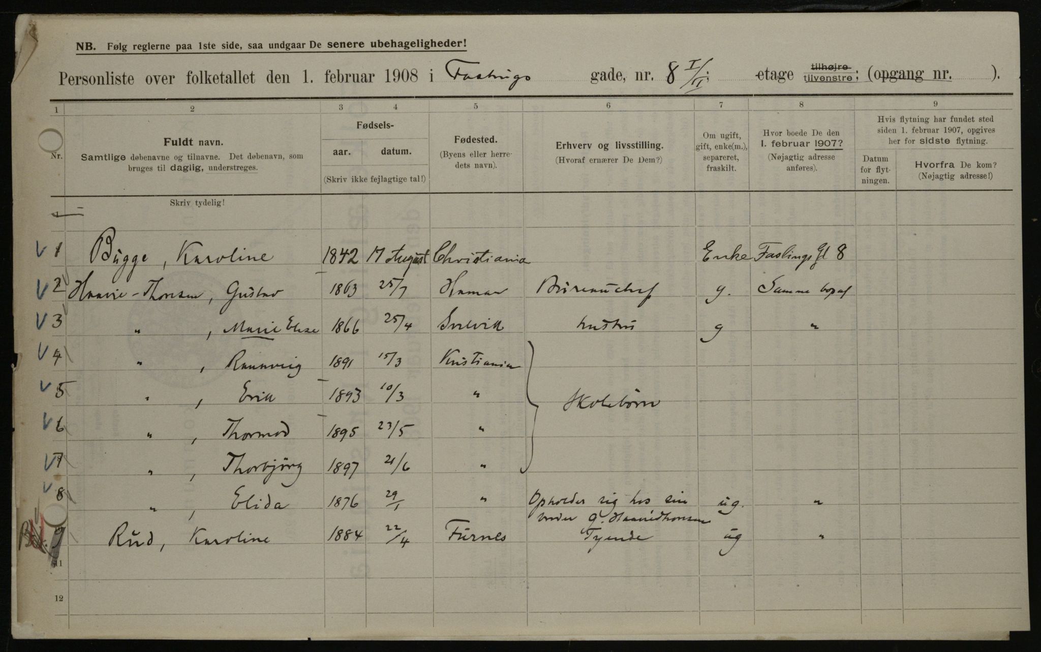 OBA, Kommunal folketelling 1.2.1908 for Kristiania kjøpstad, 1908, s. 21497