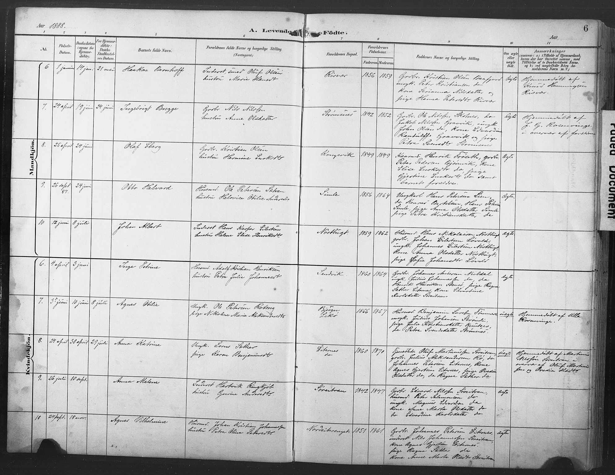 Ministerialprotokoller, klokkerbøker og fødselsregistre - Nord-Trøndelag, SAT/A-1458/789/L0706: Klokkerbok nr. 789C01, 1888-1931, s. 6