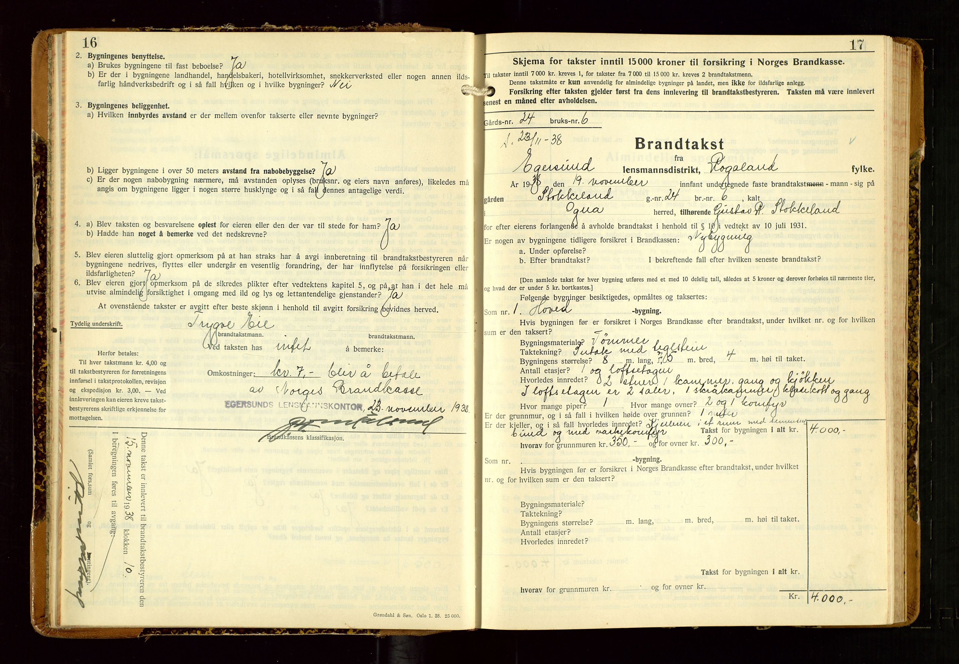 Eigersund lensmannskontor, AV/SAST-A-100171/Gob/L0007: "Brandtakstprotokoll", 1938-1955, s. 16-17