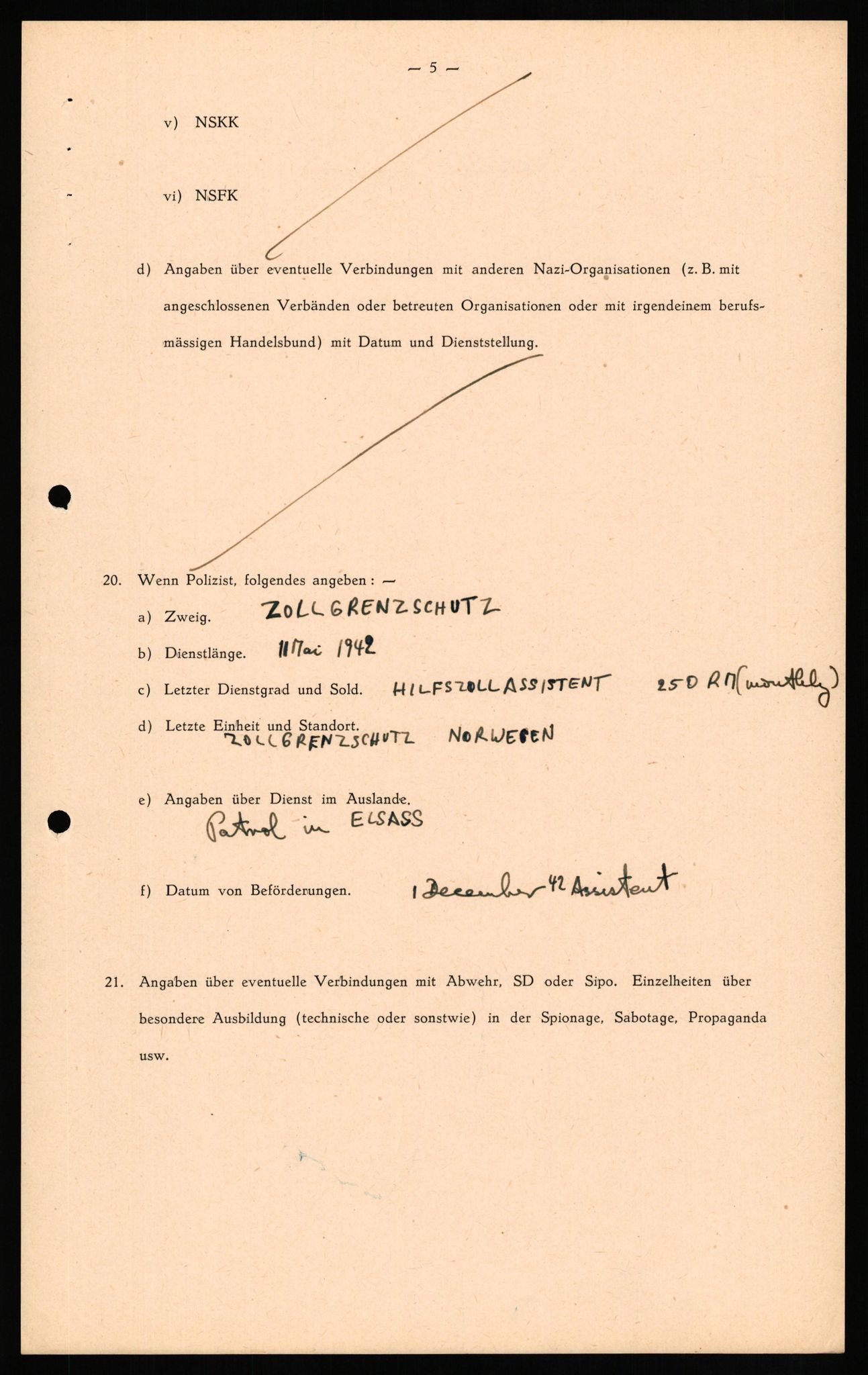 Forsvaret, Forsvarets overkommando II, RA/RAFA-3915/D/Db/L0015: CI Questionaires. Tyske okkupasjonsstyrker i Norge. Tyskere., 1945-1946, s. 163