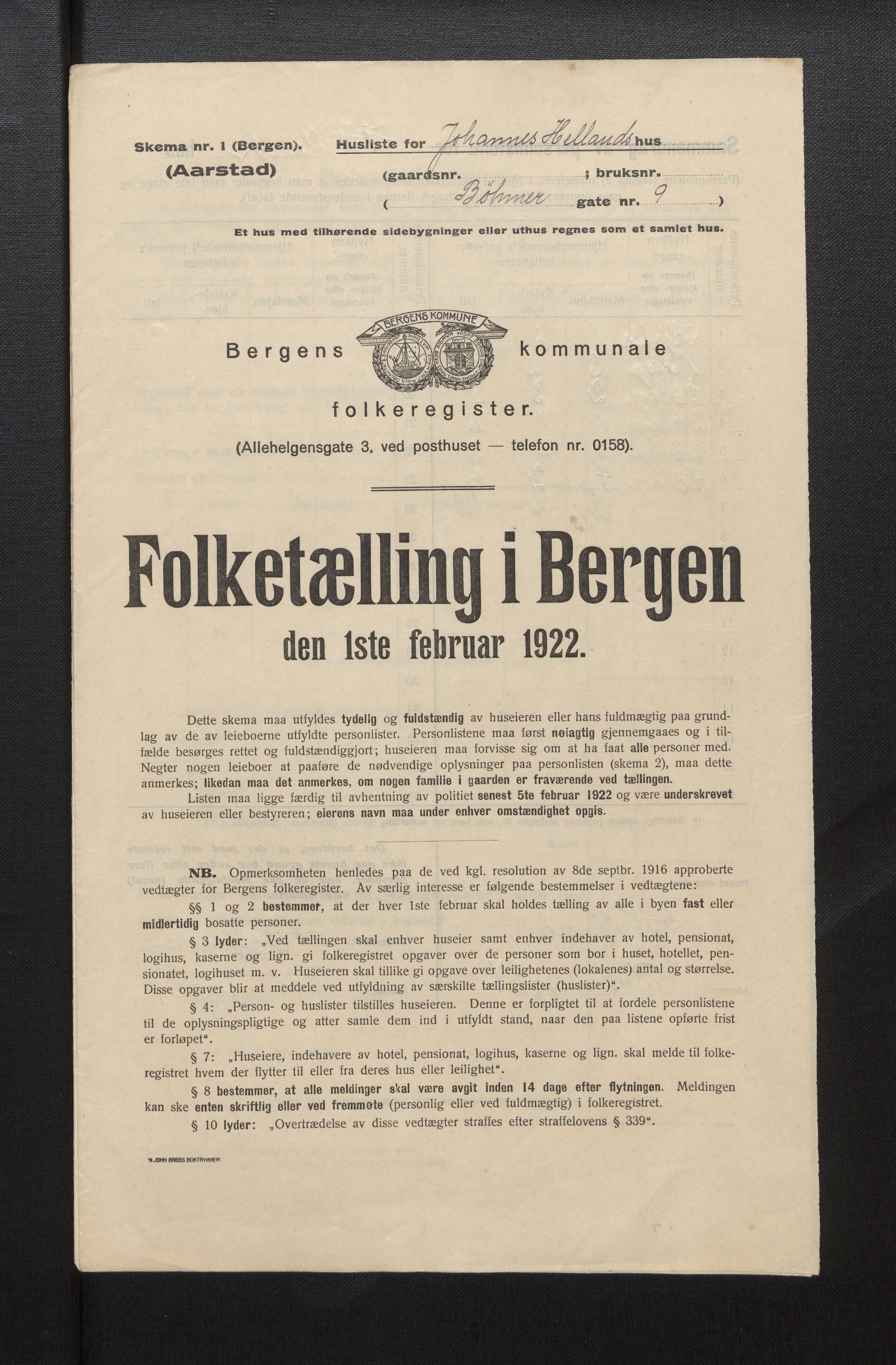 SAB, Kommunal folketelling 1922 for Bergen kjøpstad, 1922, s. 51145
