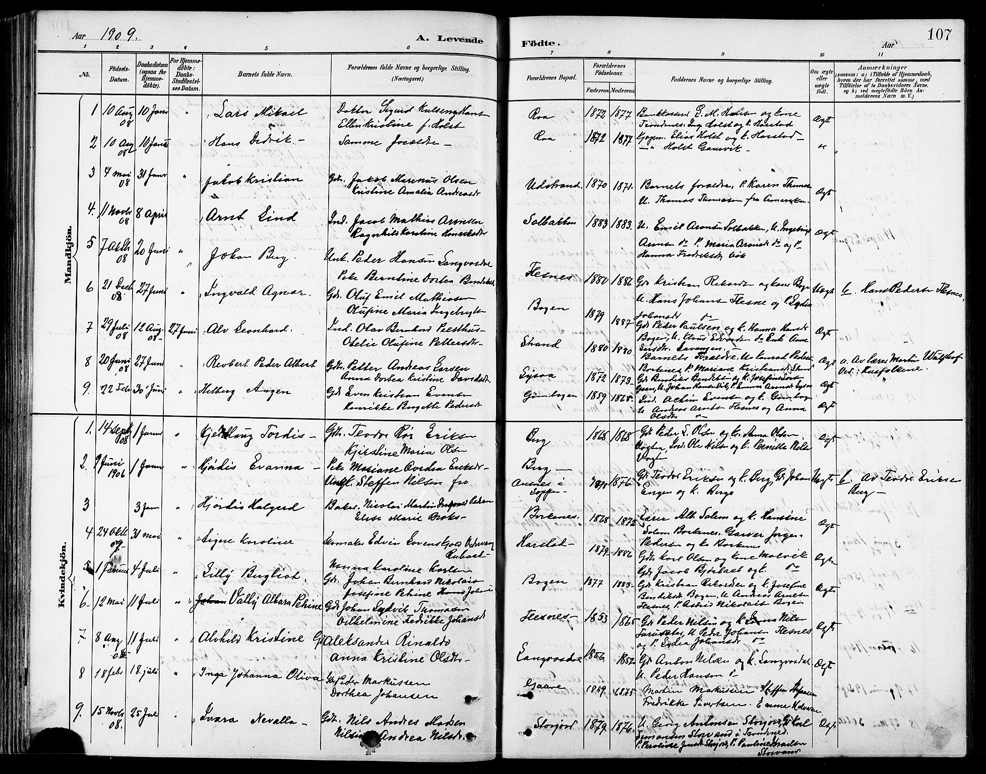 Kvæfjord sokneprestkontor, AV/SATØ-S-1323/G/Ga/Gab/L0005klokker: Klokkerbok nr. 5, 1886-1911, s. 107