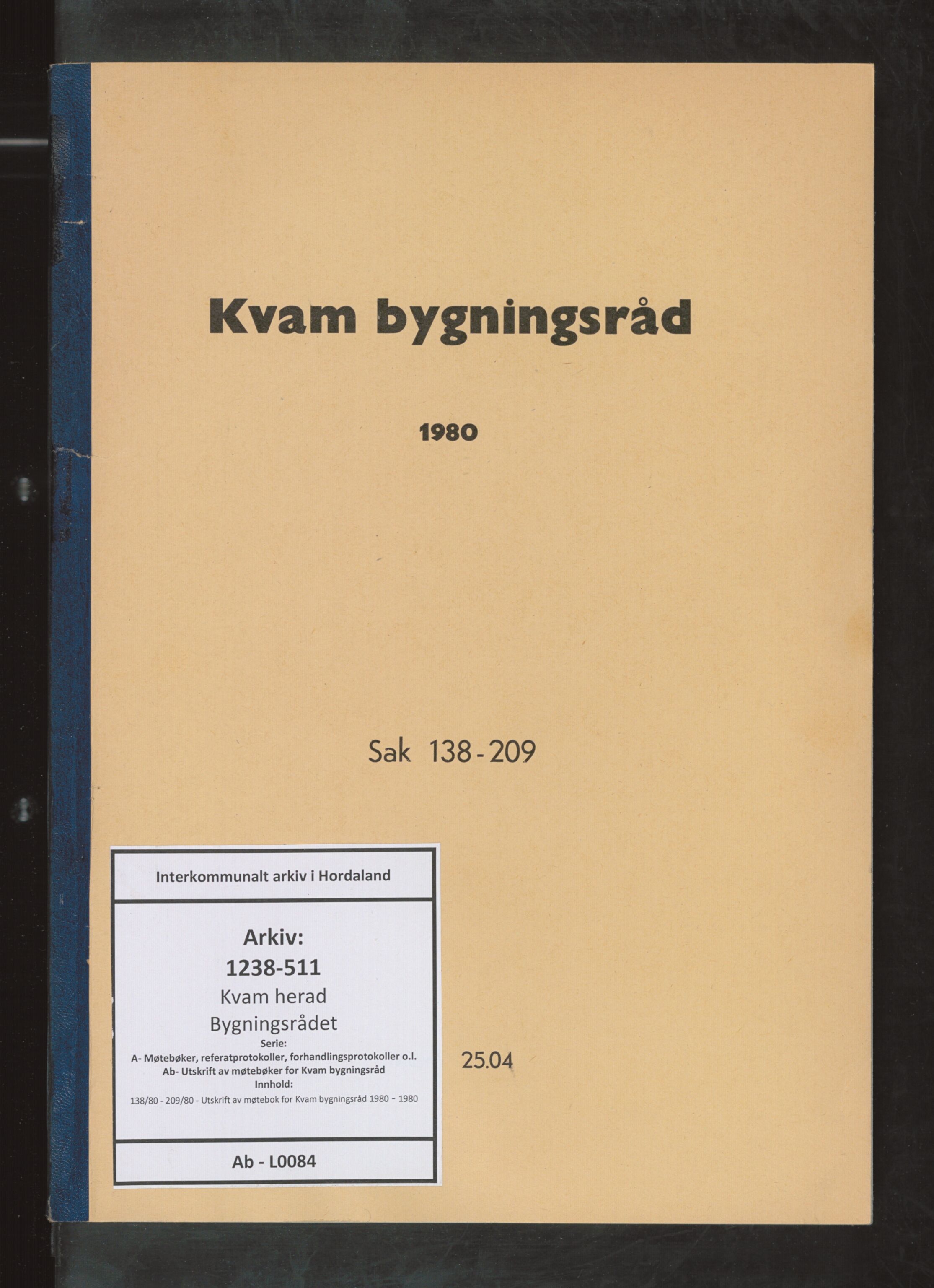 Kvam herad. Bygningsrådet, IKAH/1238-511/A/Ab/L0084: Utskrift av møtebok for Kvam bygningsråd, 1980