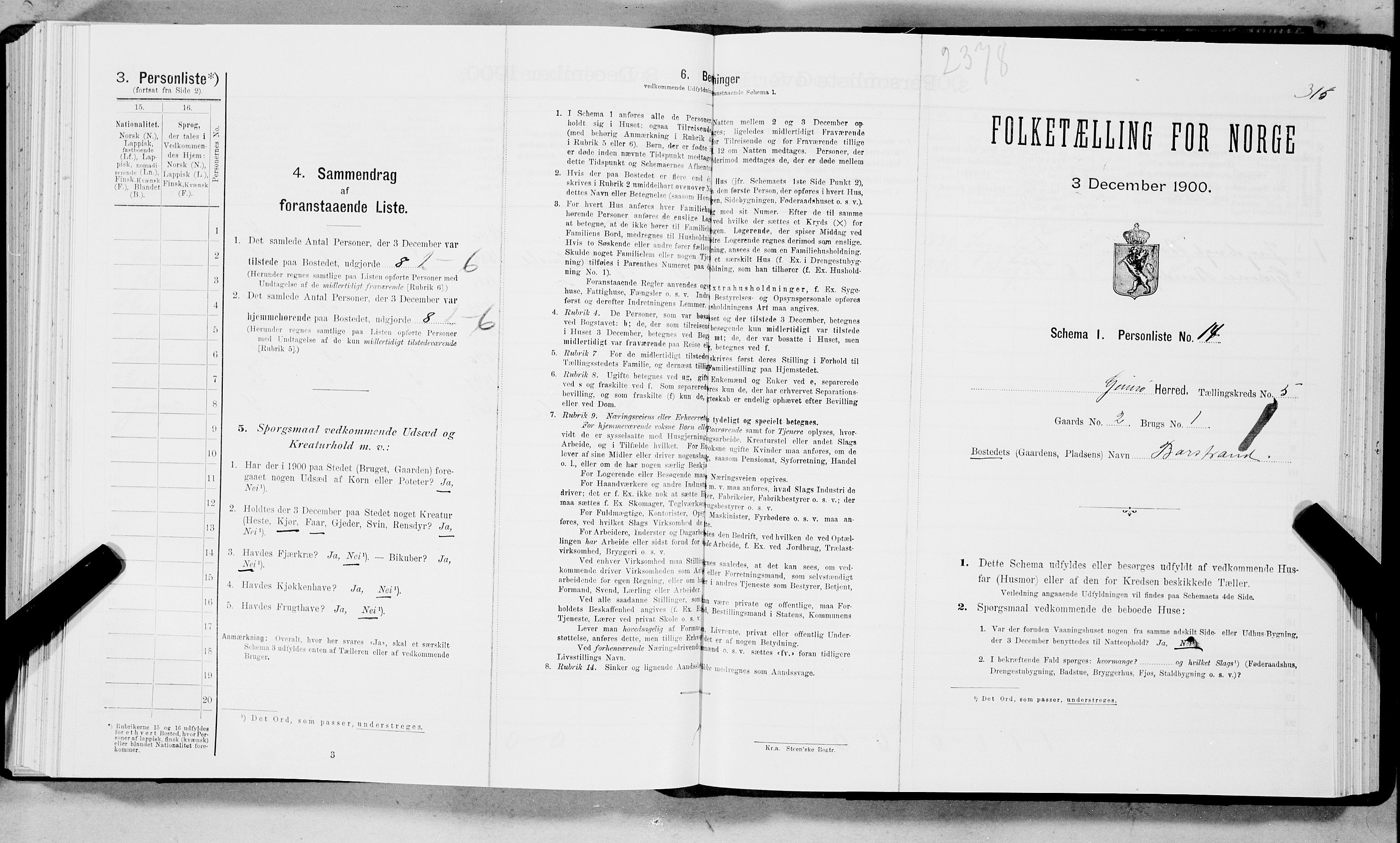 SAT, Folketelling 1900 for 1864 Gimsøy herred, 1900, s. 332