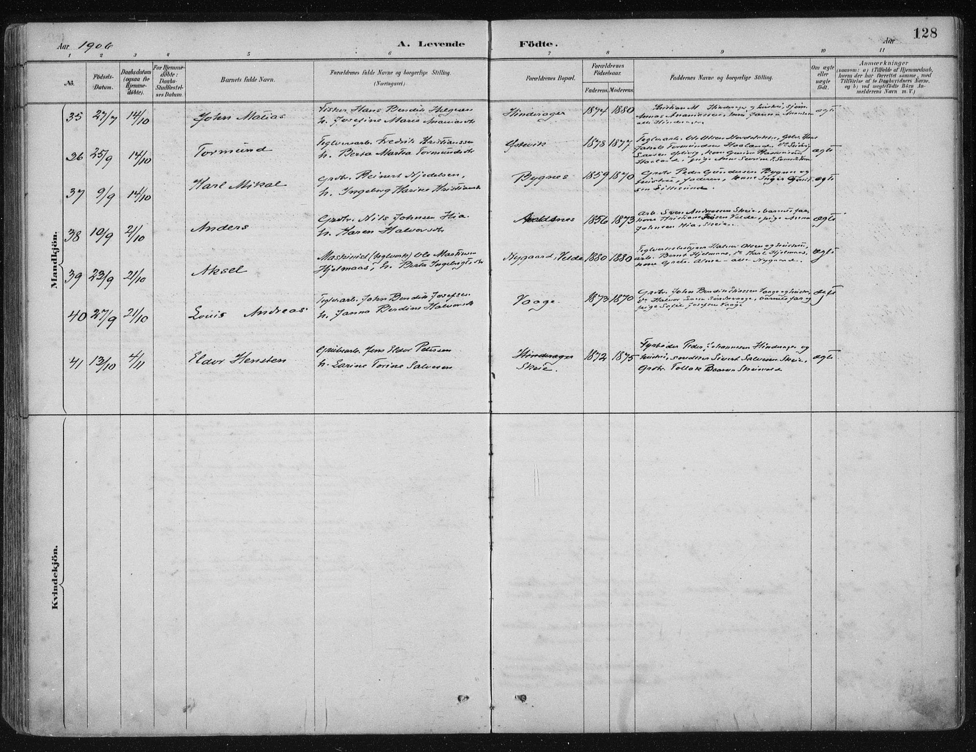 Avaldsnes sokneprestkontor, AV/SAST-A -101851/H/Ha/Haa/L0017: Ministerialbok nr. A 17, 1889-1920, s. 128