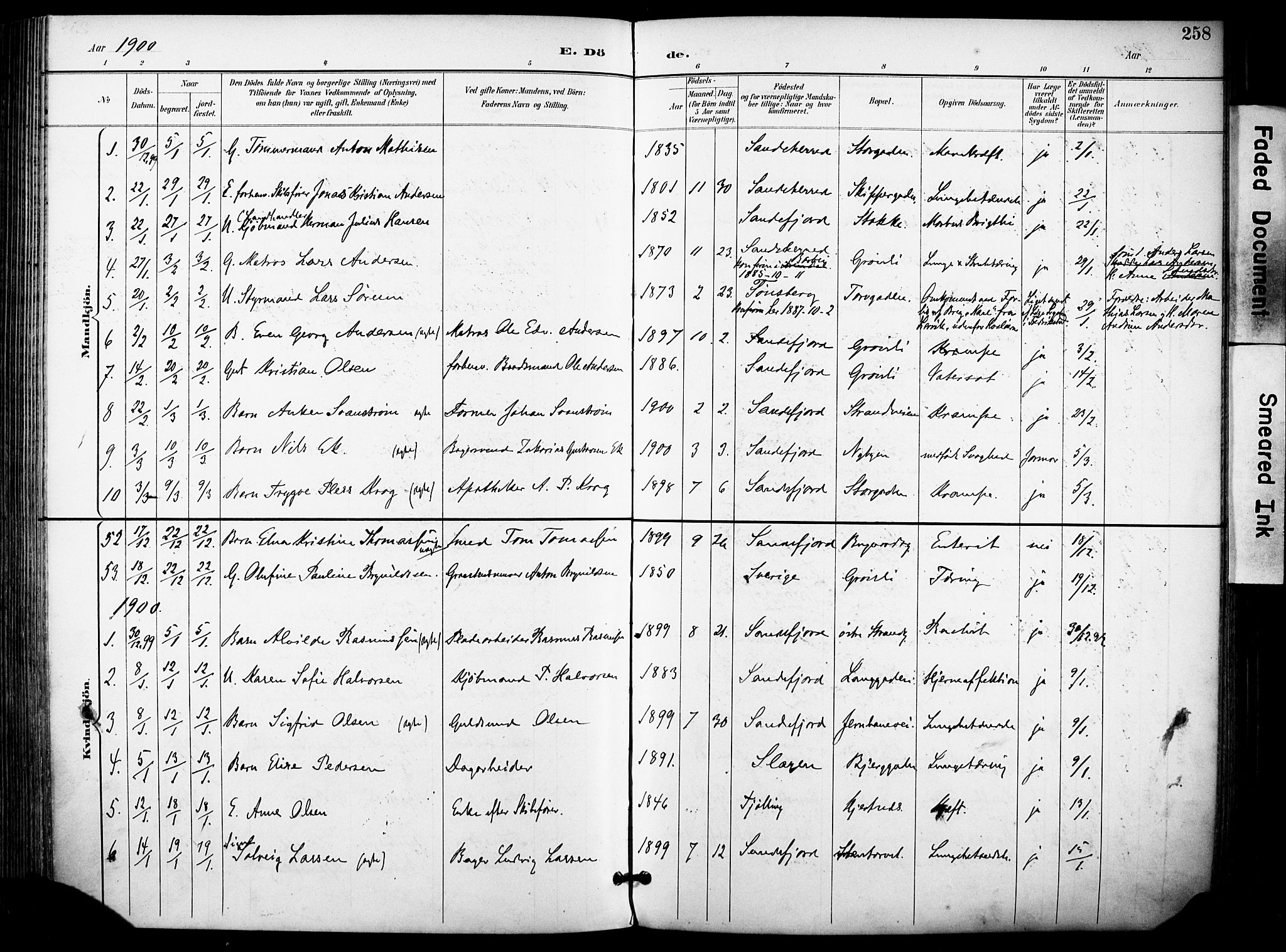 Sandefjord kirkebøker, AV/SAKO-A-315/F/Fa/L0004: Ministerialbok nr. 4, 1894-1905, s. 258