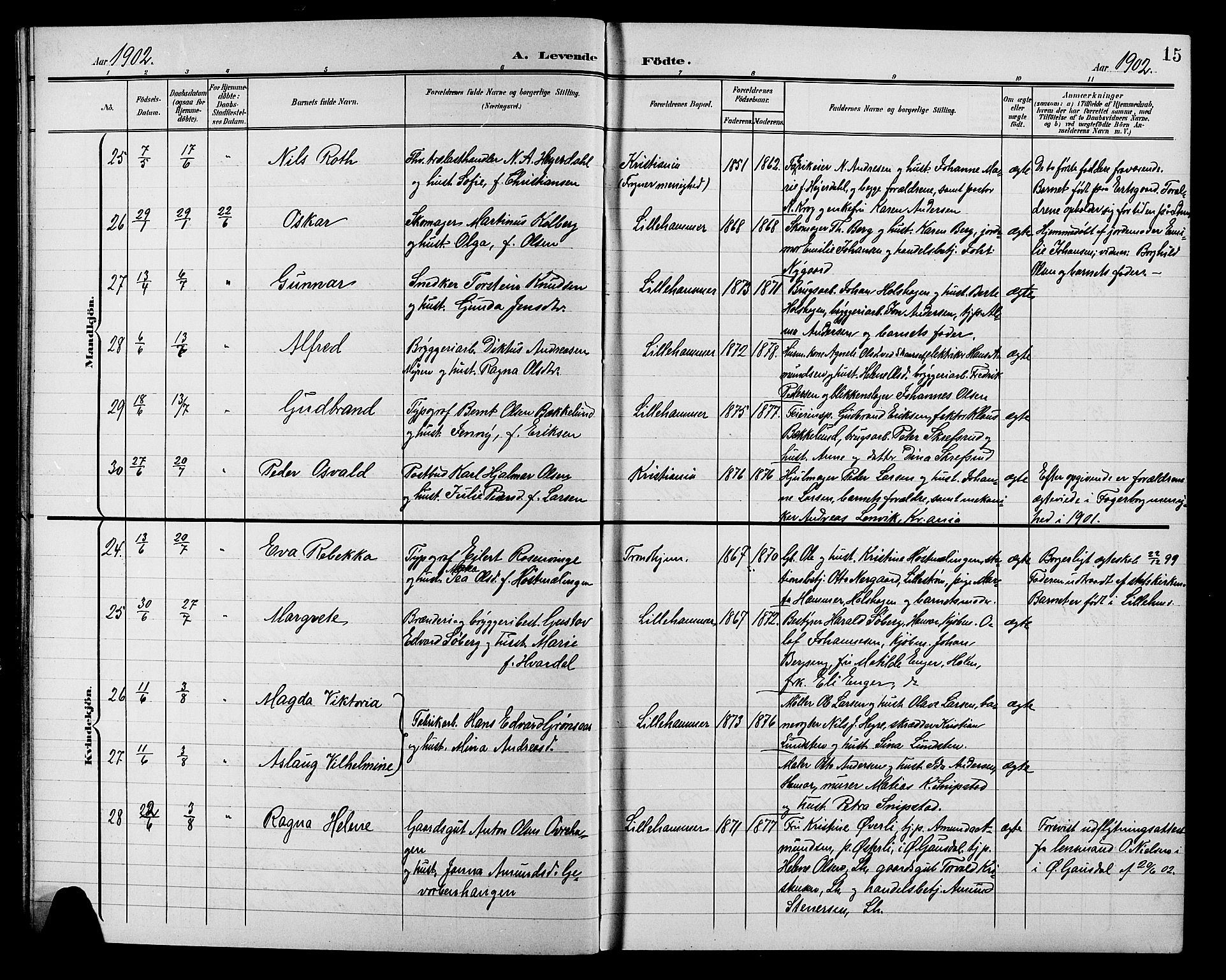Lillehammer prestekontor, AV/SAH-PREST-088/H/Ha/Hab/L0001: Klokkerbok nr. 1, 1901-1913, s. 15