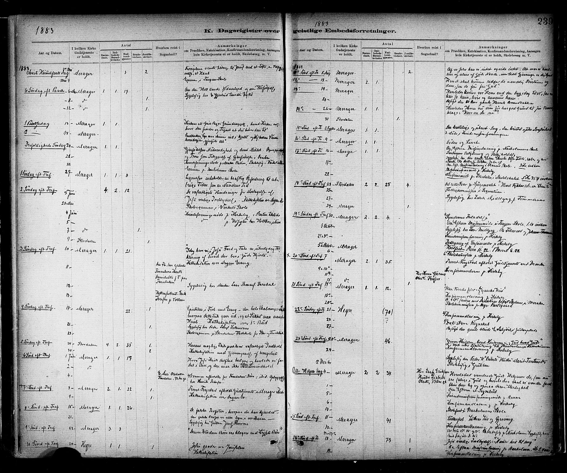 Ministerialprotokoller, klokkerbøker og fødselsregistre - Nord-Trøndelag, SAT/A-1458/706/L0047: Ministerialbok nr. 706A03, 1878-1892, s. 239