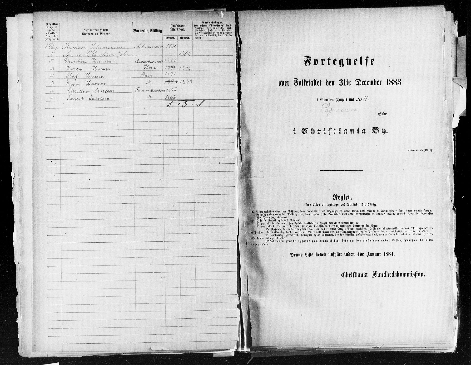 OBA, Kommunal folketelling 31.12.1883 for Kristiania kjøpstad, 1883, s. 3707