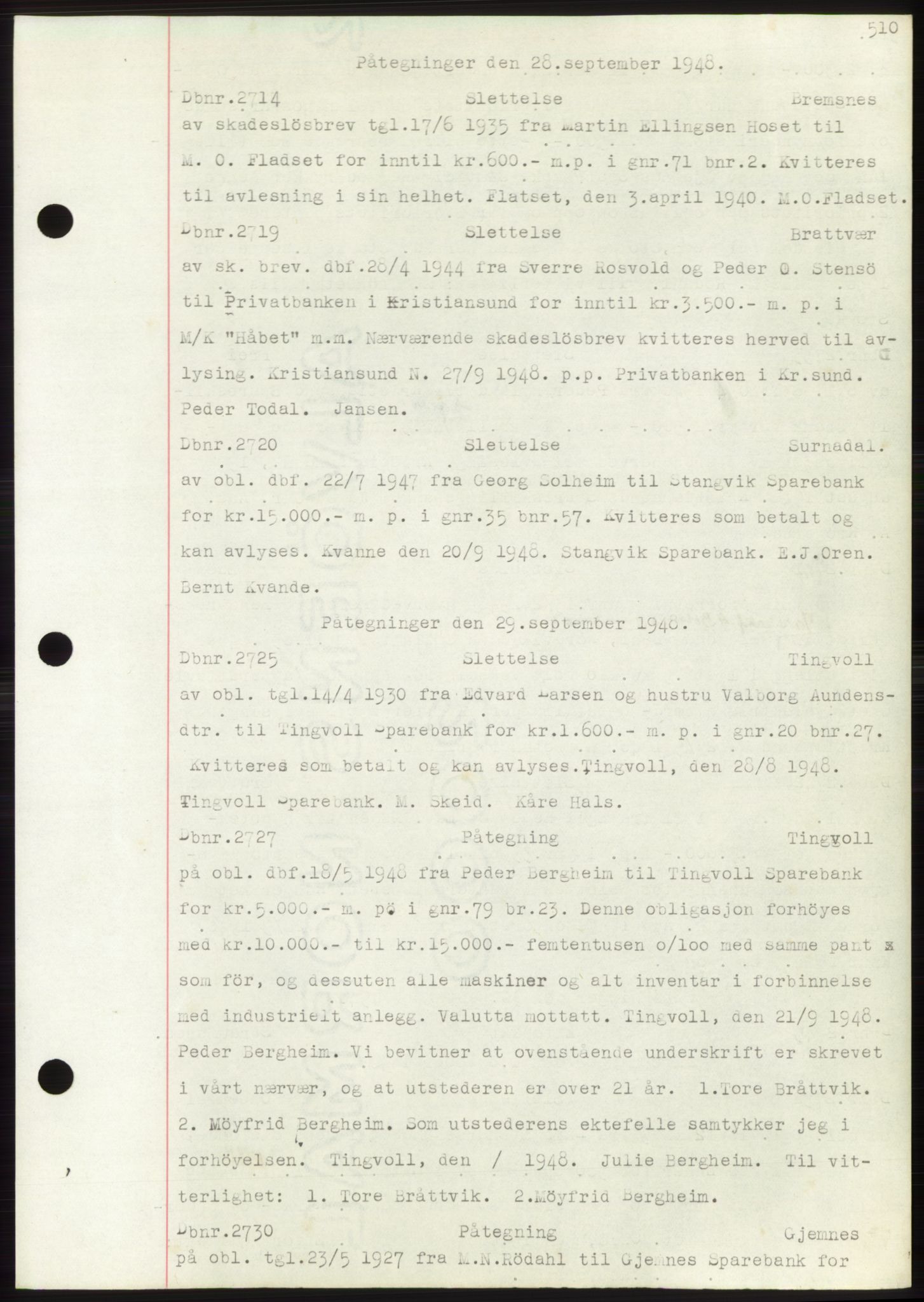 Nordmøre sorenskriveri, SAT/A-4132/1/2/2Ca: Pantebok nr. C82b, 1946-1951, Dagboknr: 2714/1948