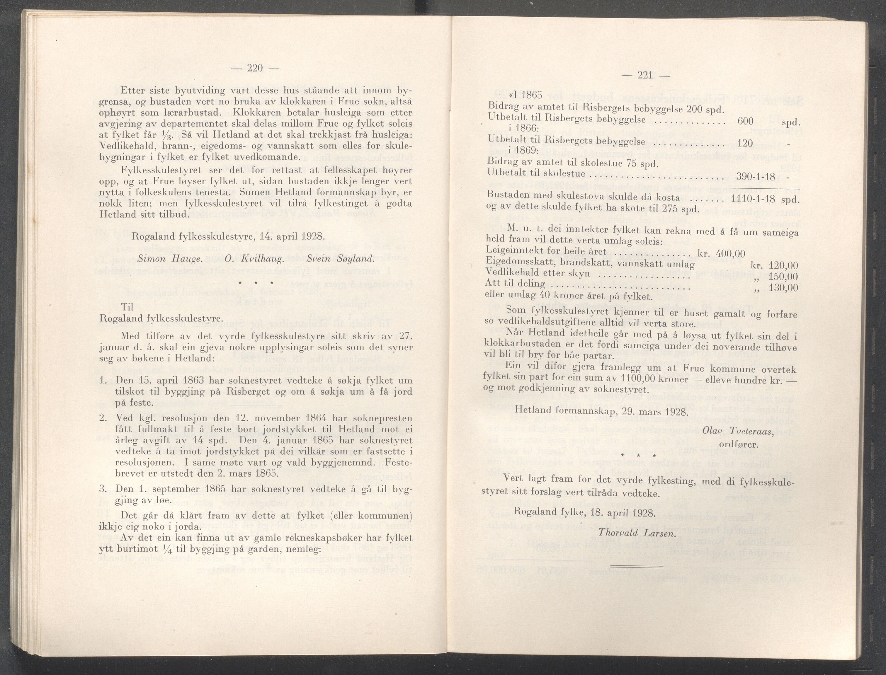 Rogaland fylkeskommune - Fylkesrådmannen , IKAR/A-900/A/Aa/Aaa/L0047: Møtebok , 1928, s. 220-221