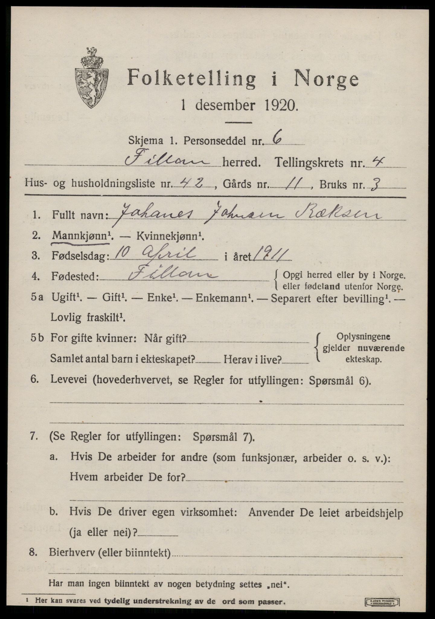 SAT, Folketelling 1920 for 1616 Fillan herred, 1920, s. 2306