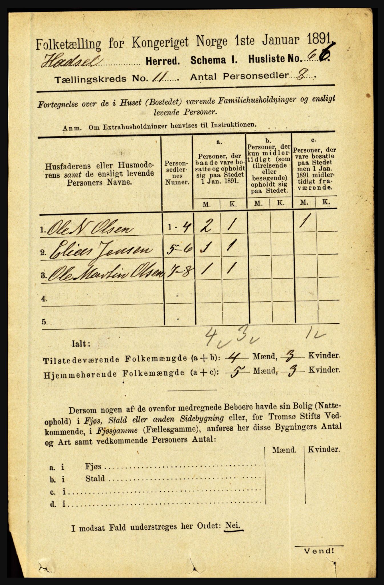 RA, Folketelling 1891 for 1866 Hadsel herred, 1891, s. 4708