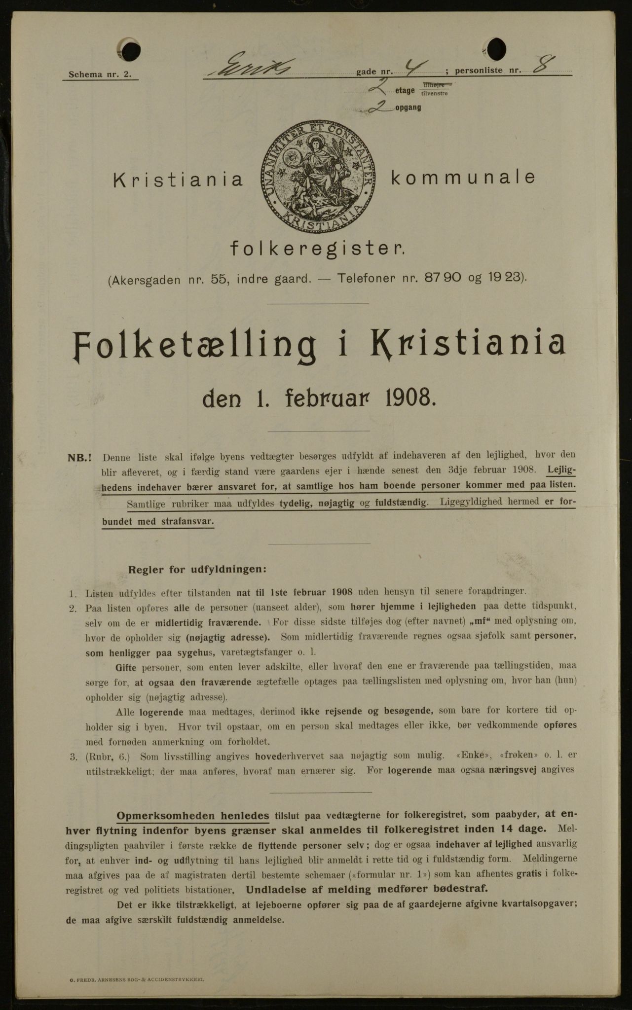 OBA, Kommunal folketelling 1.2.1908 for Kristiania kjøpstad, 1908, s. 18009
